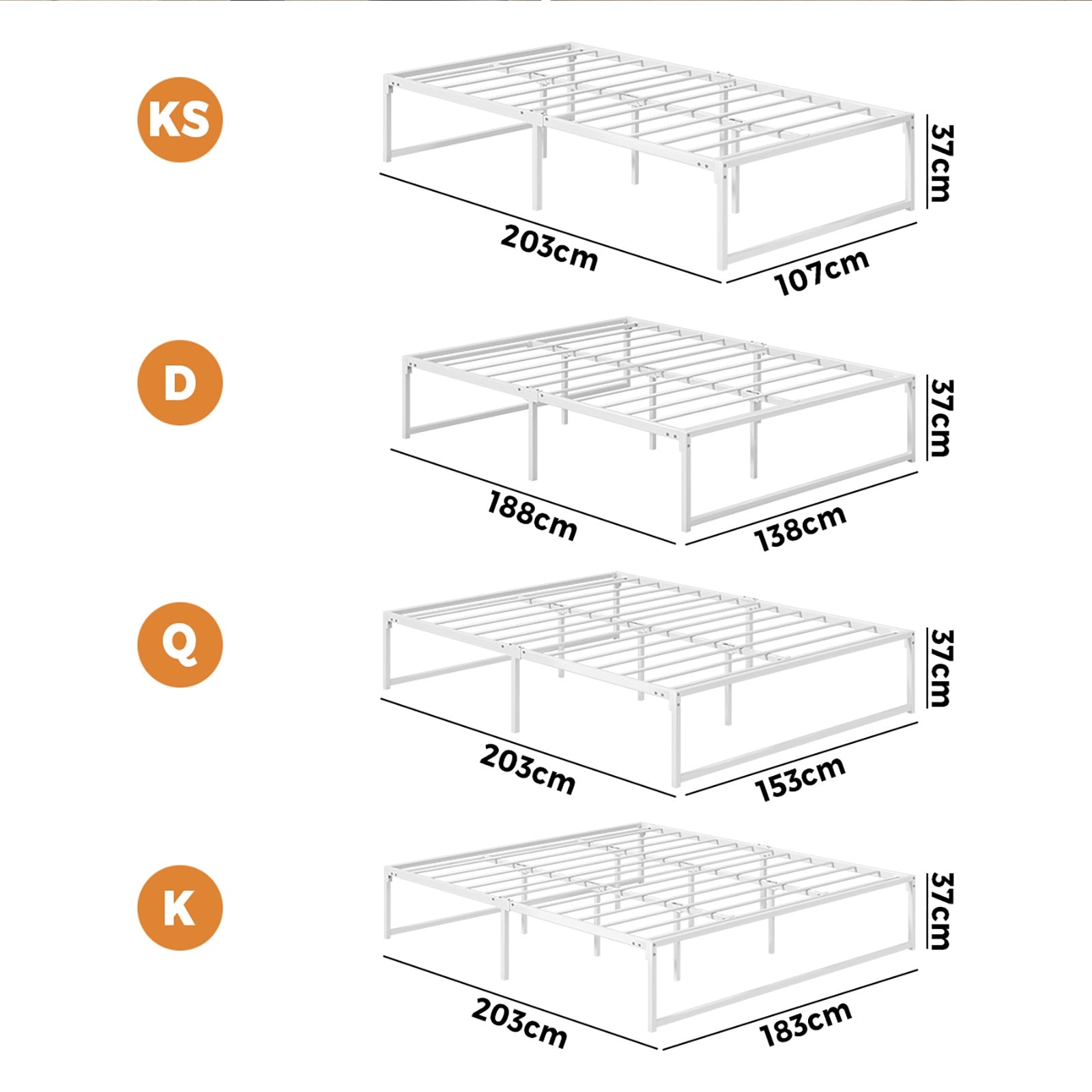 Oikiture Metal Bed Frame Queen Double King Single Beds Base Platform SAM - Sunyee