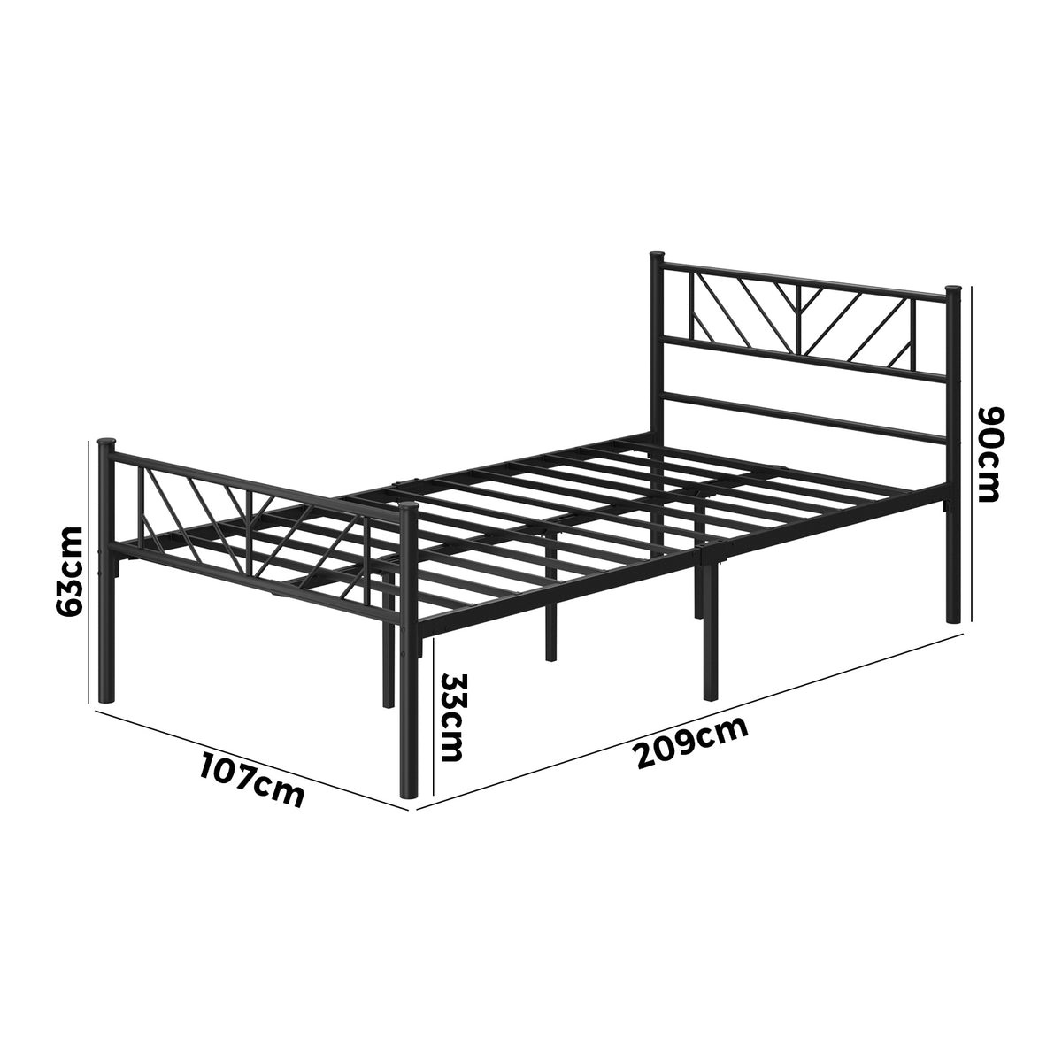 Oikiture Metal Bed Frame King Single Bed Base Platform Black SIS - Sunyee