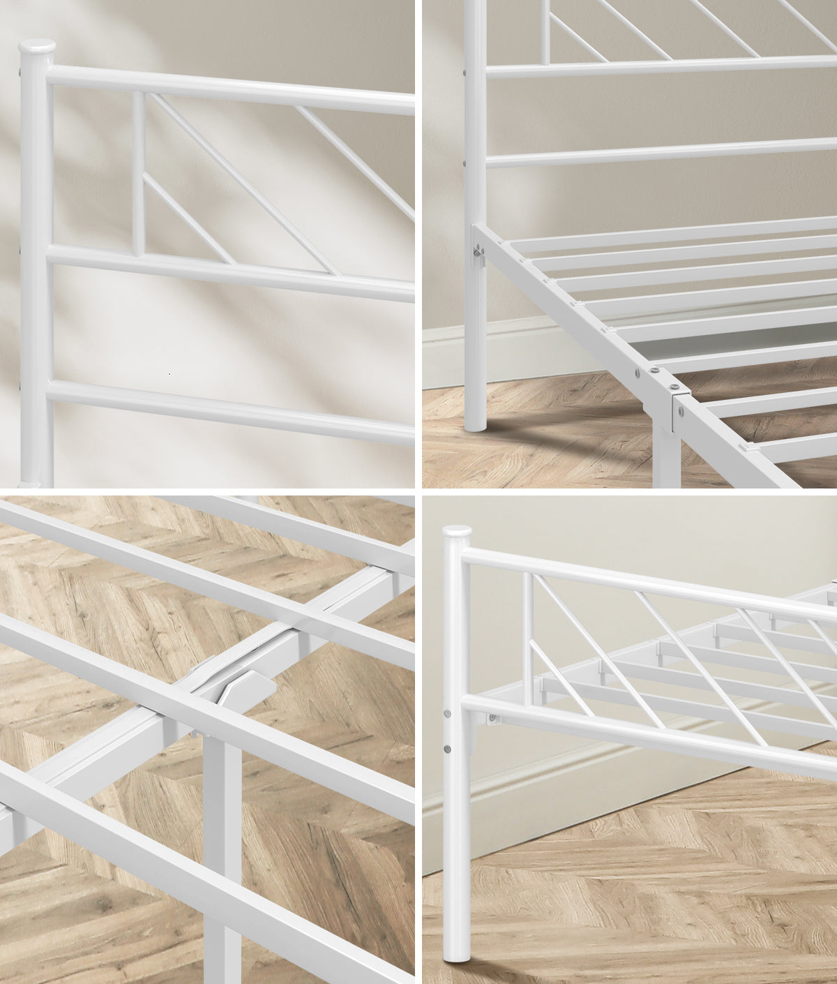 Oikiture Metal Bed Frame King Single Size Metal Base Mattress Platform White
