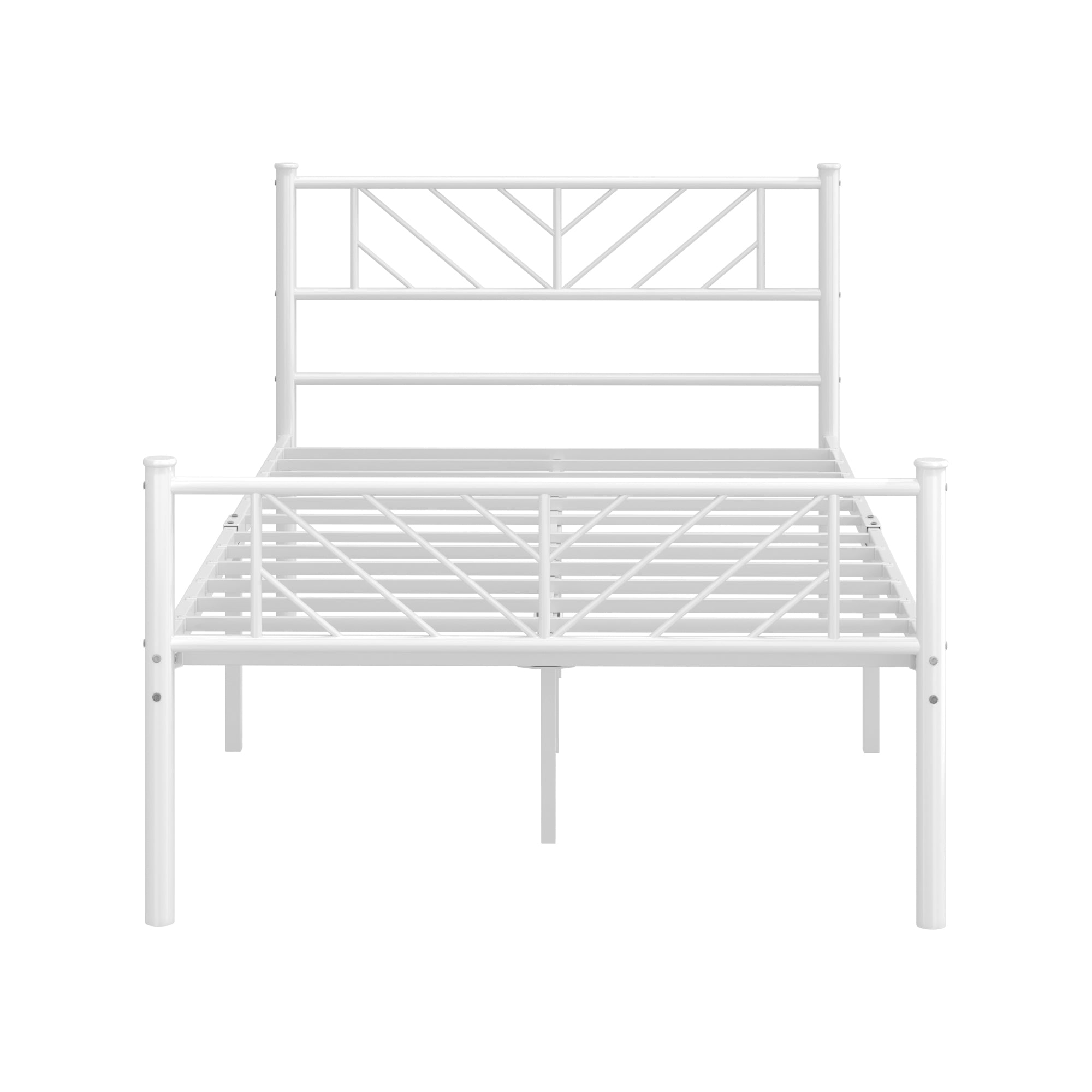 Oikiture Metal Bed Frame King Single Size Metal Base Mattress Platform White