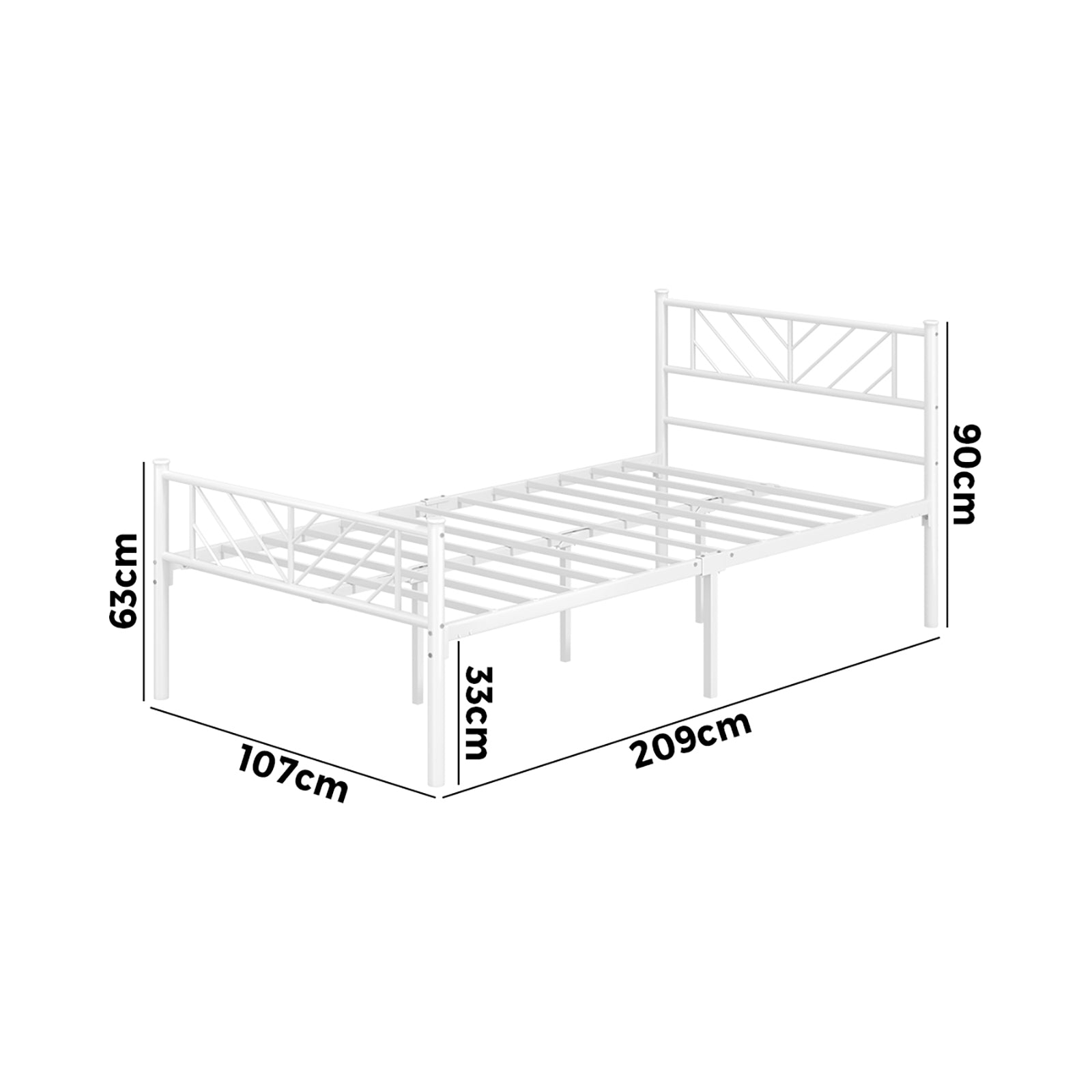 Oikiture Metal Bed Frame King Single Size Metal Base Mattress Platform White