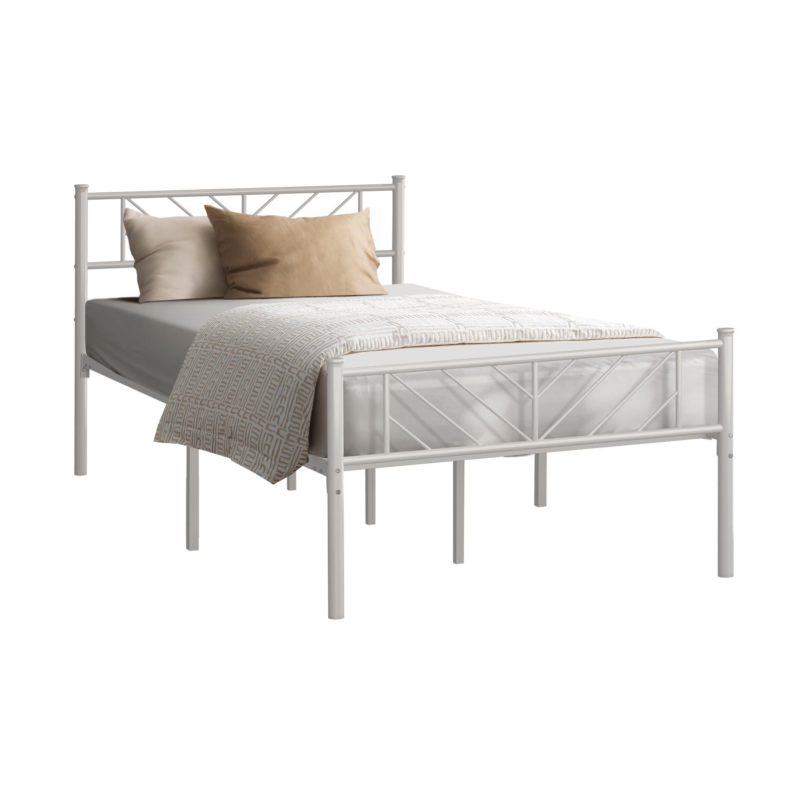 Oikiture Metal Bed Frame King Single Size Metal Base Mattress Platform White