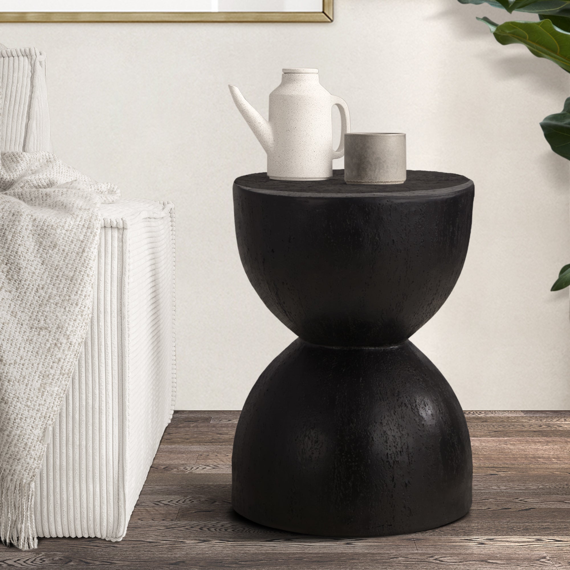 Oikiture Side Table Coffee Bedside End Stool Stand Concrete Outdoor Indoor Black - Sunyee