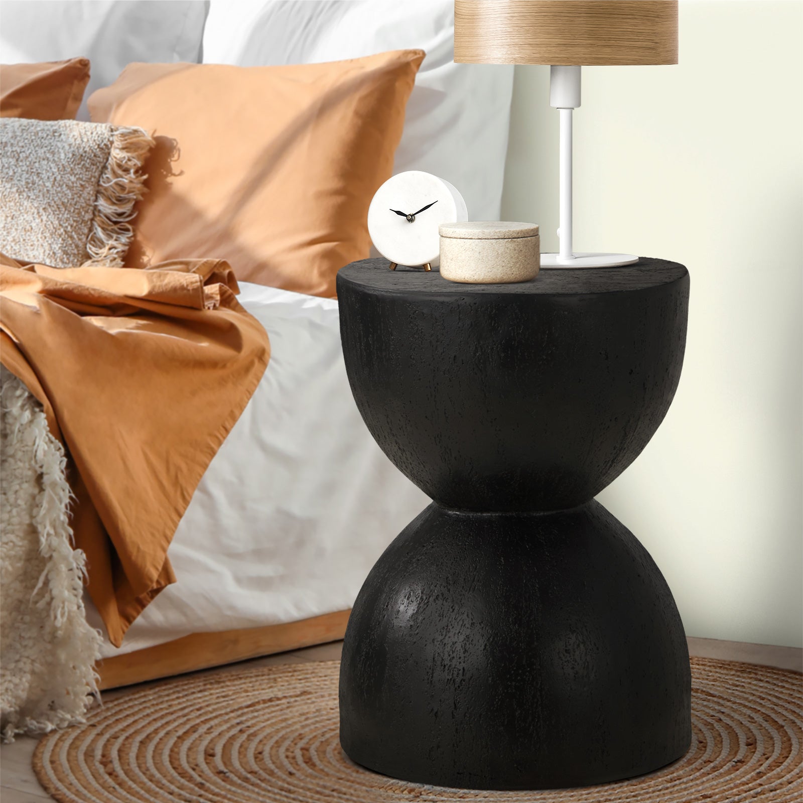 Oikiture Side Table Coffee Bedside End Stool Stand Concrete Outdoor Indoor Black - Sunyee