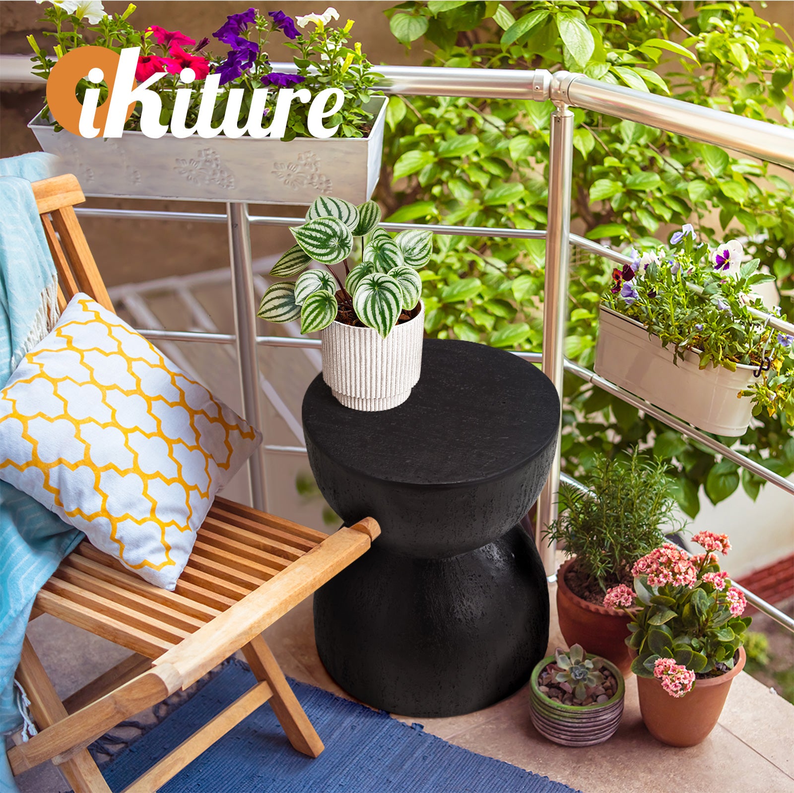 Oikiture Side Table Coffee Bedside End Stool Stand Concrete Outdoor Indoor Black - Sunyee