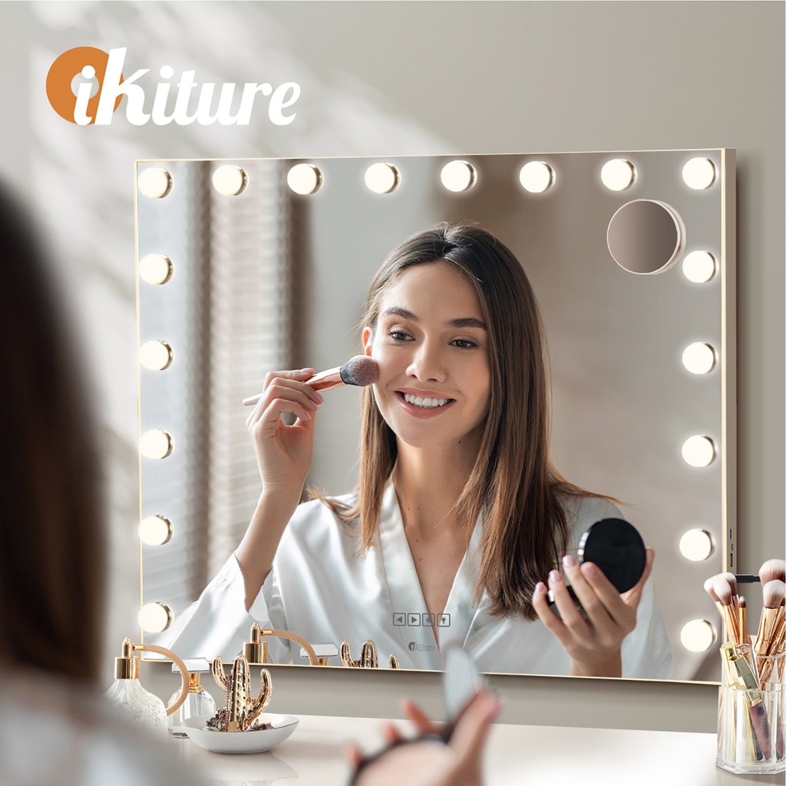 Oikiture Bluetooth Hollywood Makeup Mirrors with LED Light 80x58cm Vanity Mirror - Sunyee