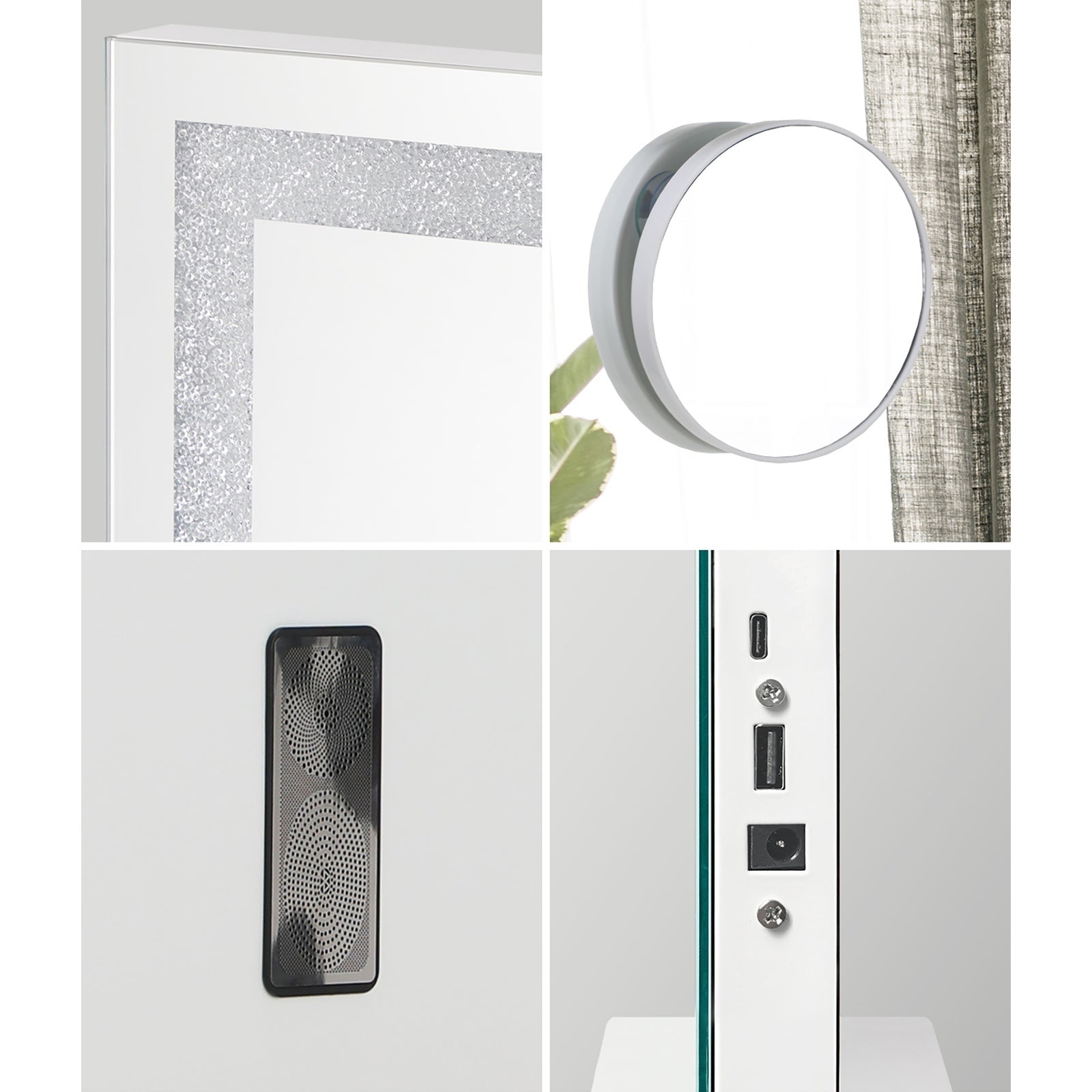 Oikiture Bluetooth Hollywood LED Makeup Mirror 80x62cm Crystal Vanity Mirrors - Sunyee