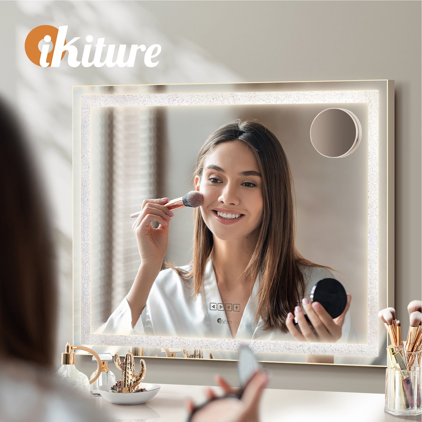 Oikiture Bluetooth Hollywood LED Makeup Mirror 80x62cm Crystal Vanity Mirrors - Sunyee