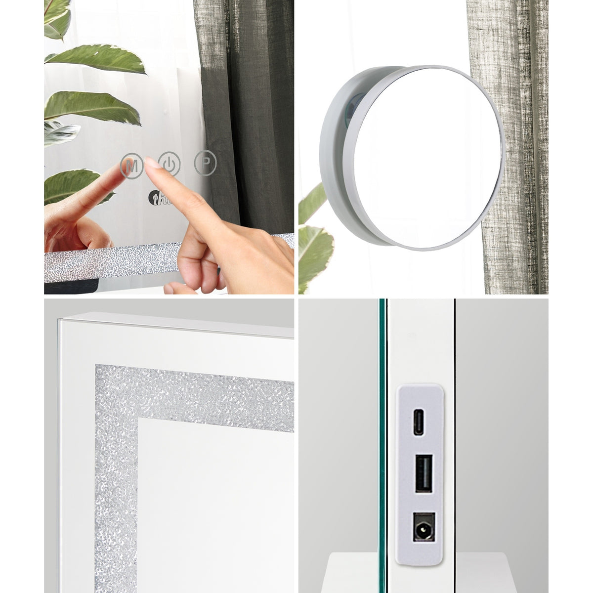 Oikiture LED Makeup Mirror Hollywood Vanity 80x62cm Touch Control Tabletop Wall