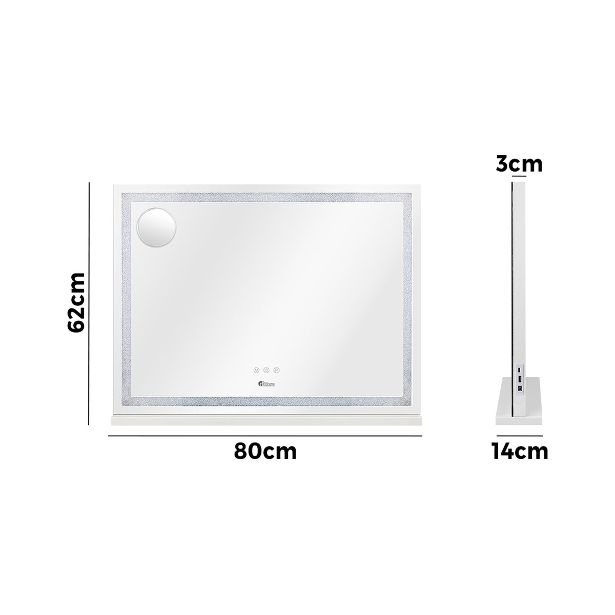 Oikiture LED Makeup Mirror Hollywood Vanity 80x62cm Touch Control Tabletop Wall