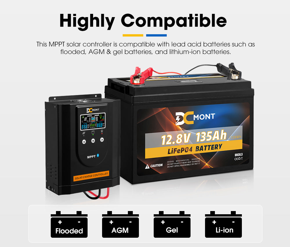 40A MPPT Bluetooth Solar Charge Controller LiFePO4 Battery Compatible - Sunyee