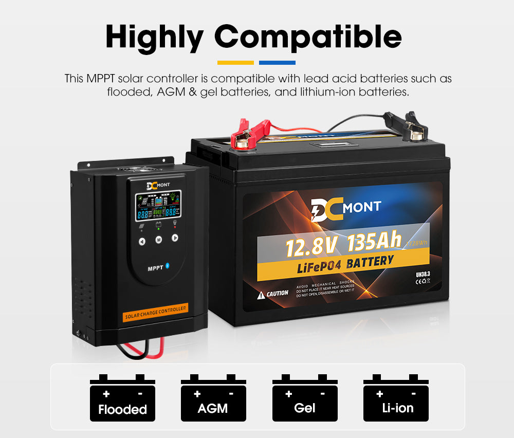 60A MPPT Bluetooth Solar Charge Controller LiFePO4 Battery Compatible - Sunyee