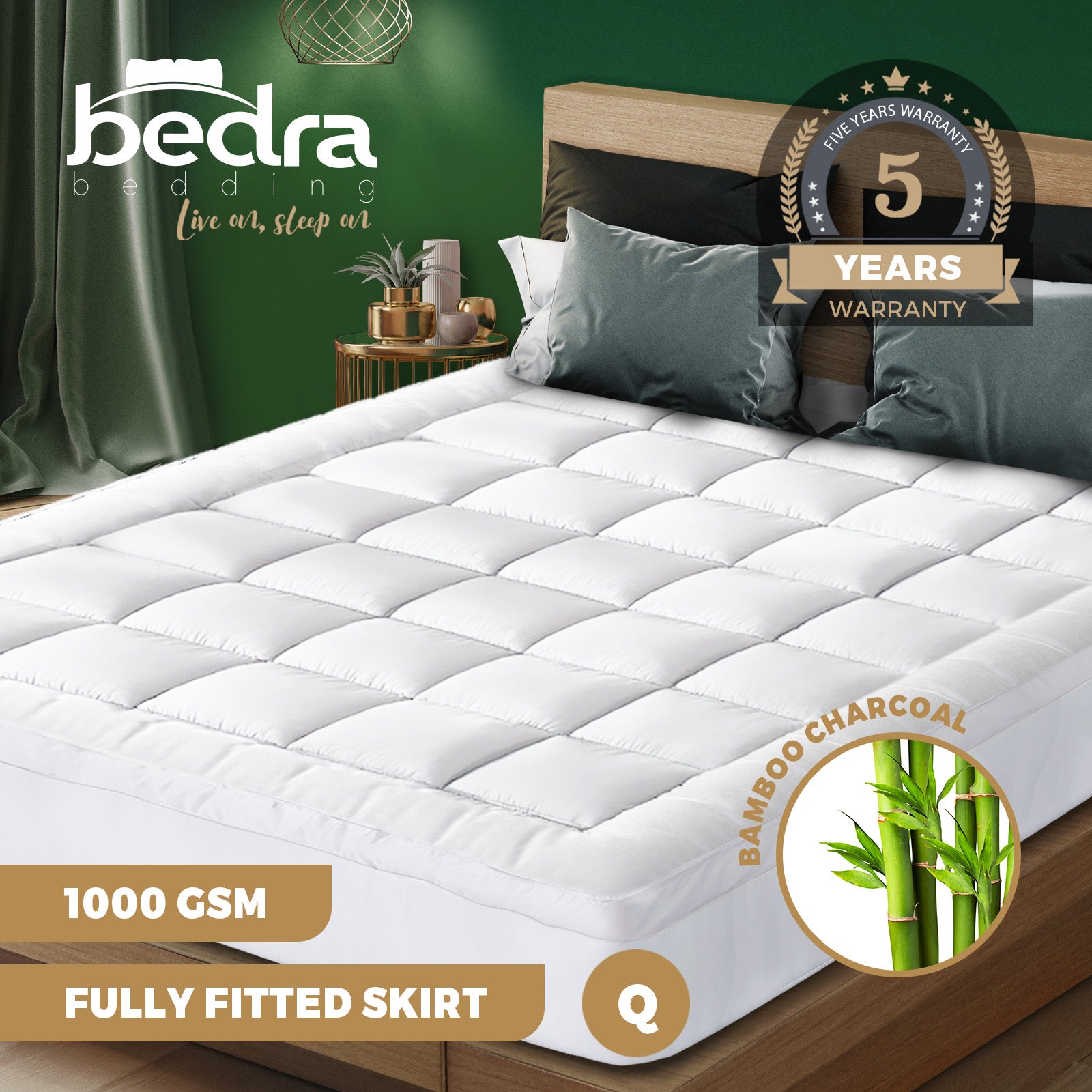 Bedra Mattress Topper Protector Bamboo Pillowtop Pad Mat Cover All Size 1000GSM - Sunyee