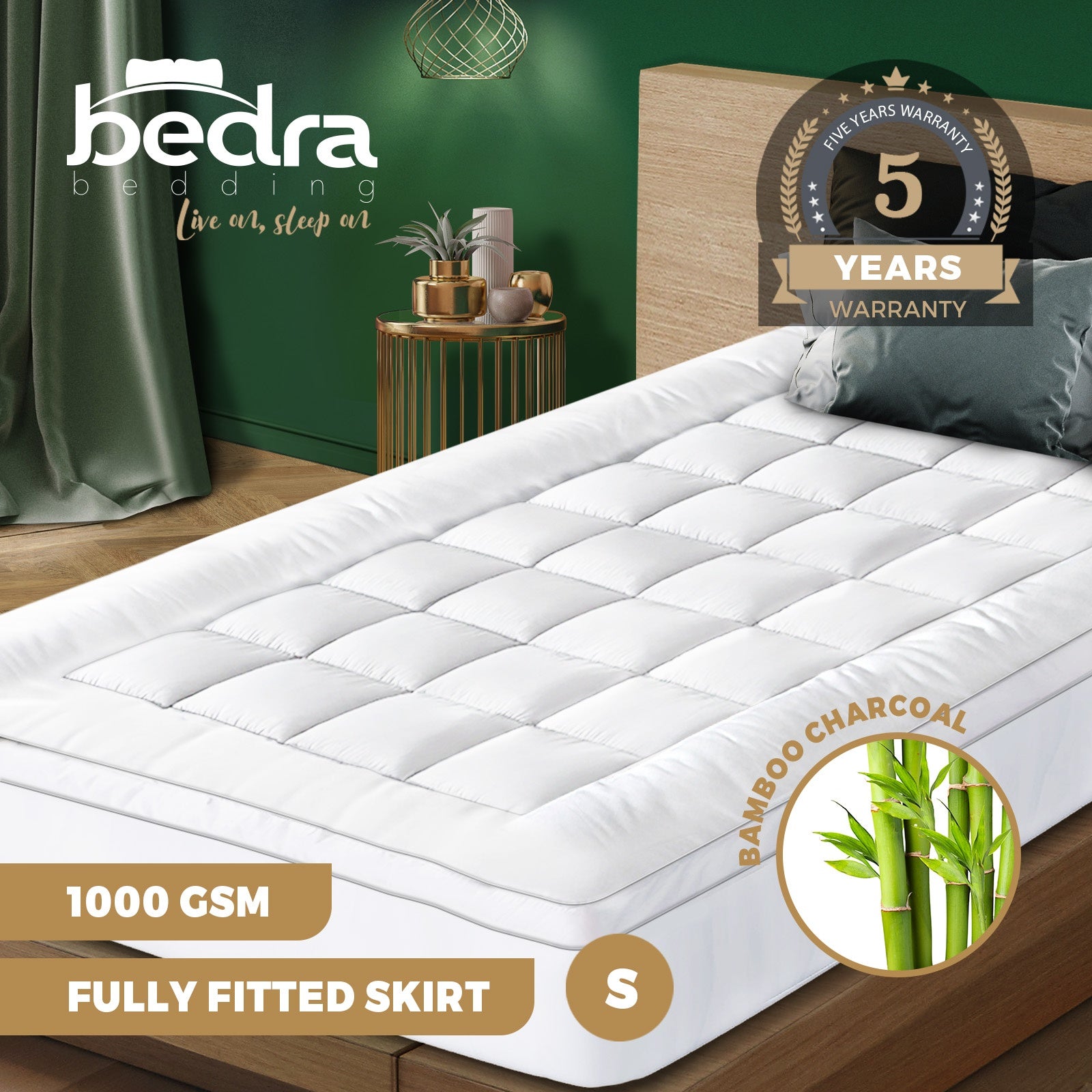 Bedra Mattress Topper Protector Bamboo Pillowtop Pad Mat Cover All Size 1000GSM - Sunyee