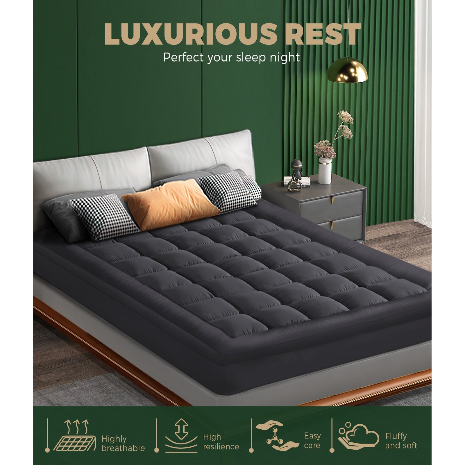 Bedra Bedding Bamboo Charcoal Pillowtop Mattress Topper Protector Cover King