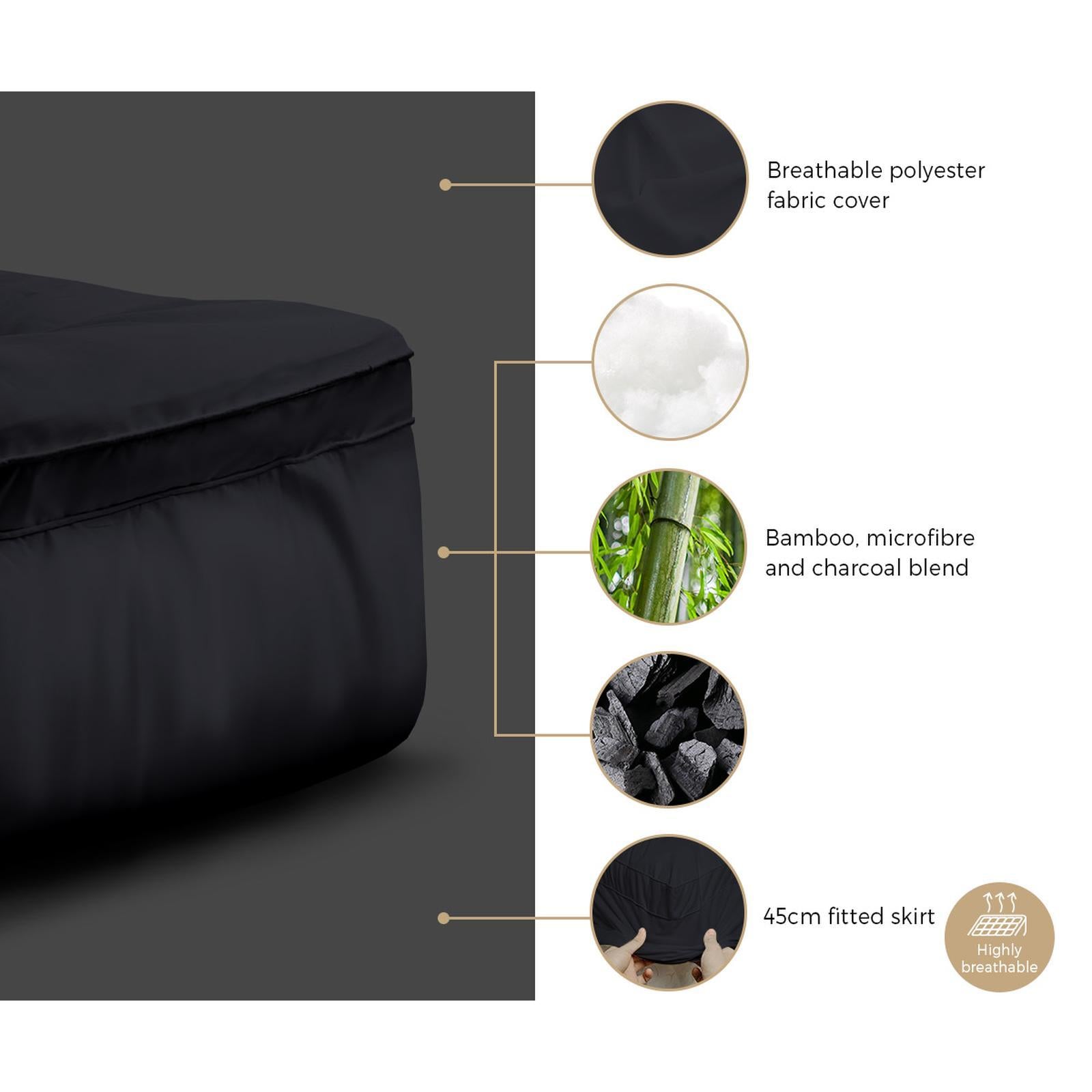 Bedra Bedding Bamboo Charcoal Pillowtop Mattress Topper Protector Cover Double