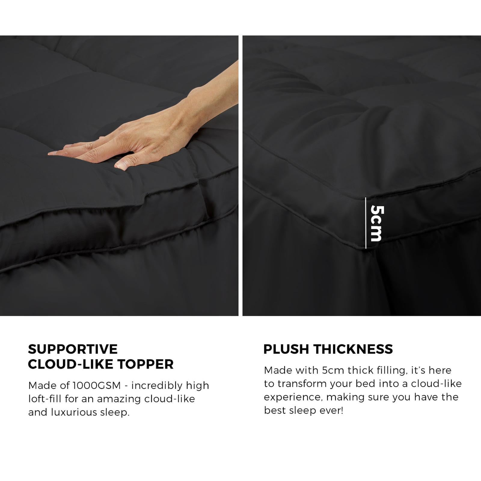 Bedra Bedding Bamboo Charcoal Pillowtop Mattress Topper Protector Cover Double