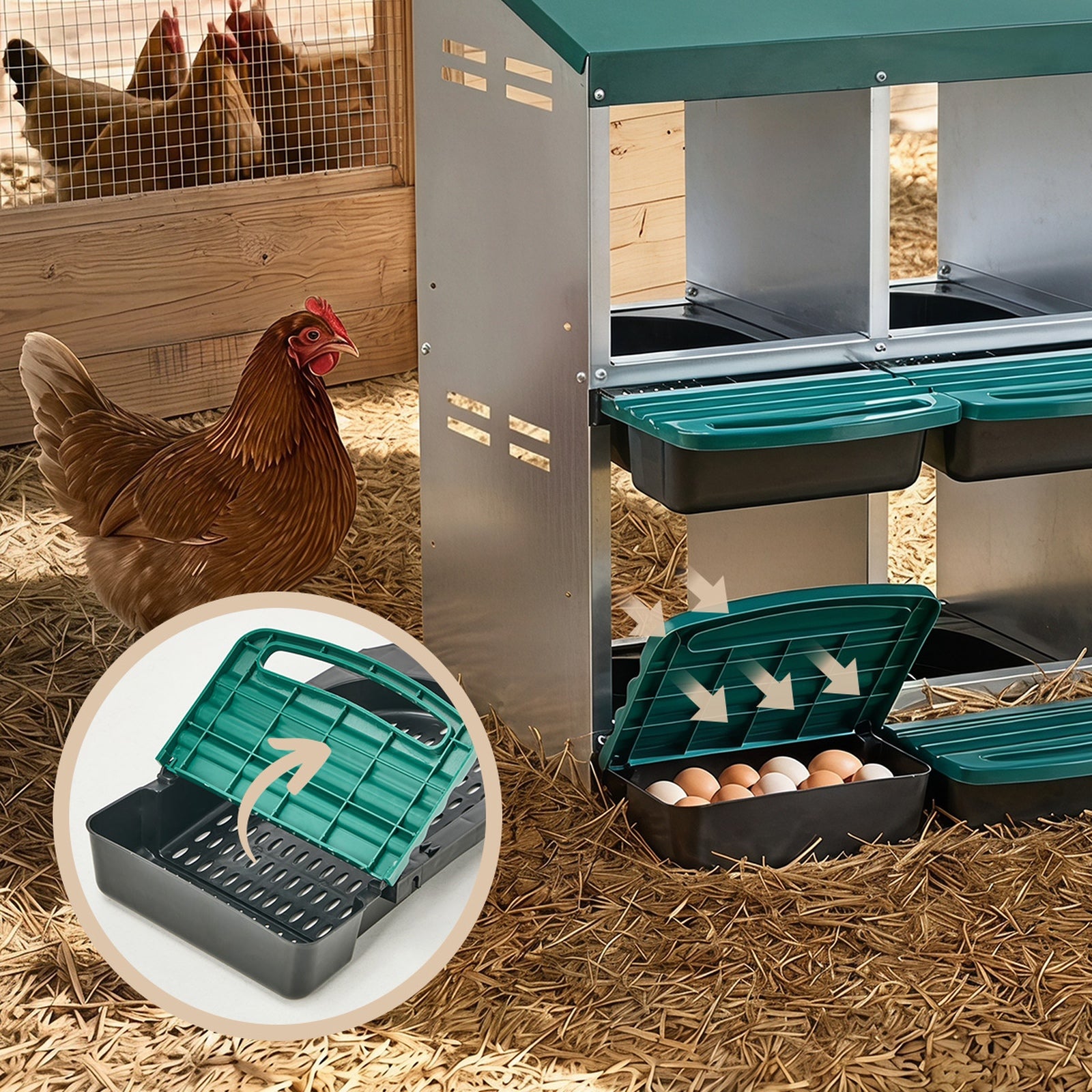 Alopet 6 Holes Chicken Nesting Box Roll Away Hen Chook Laying Boxes