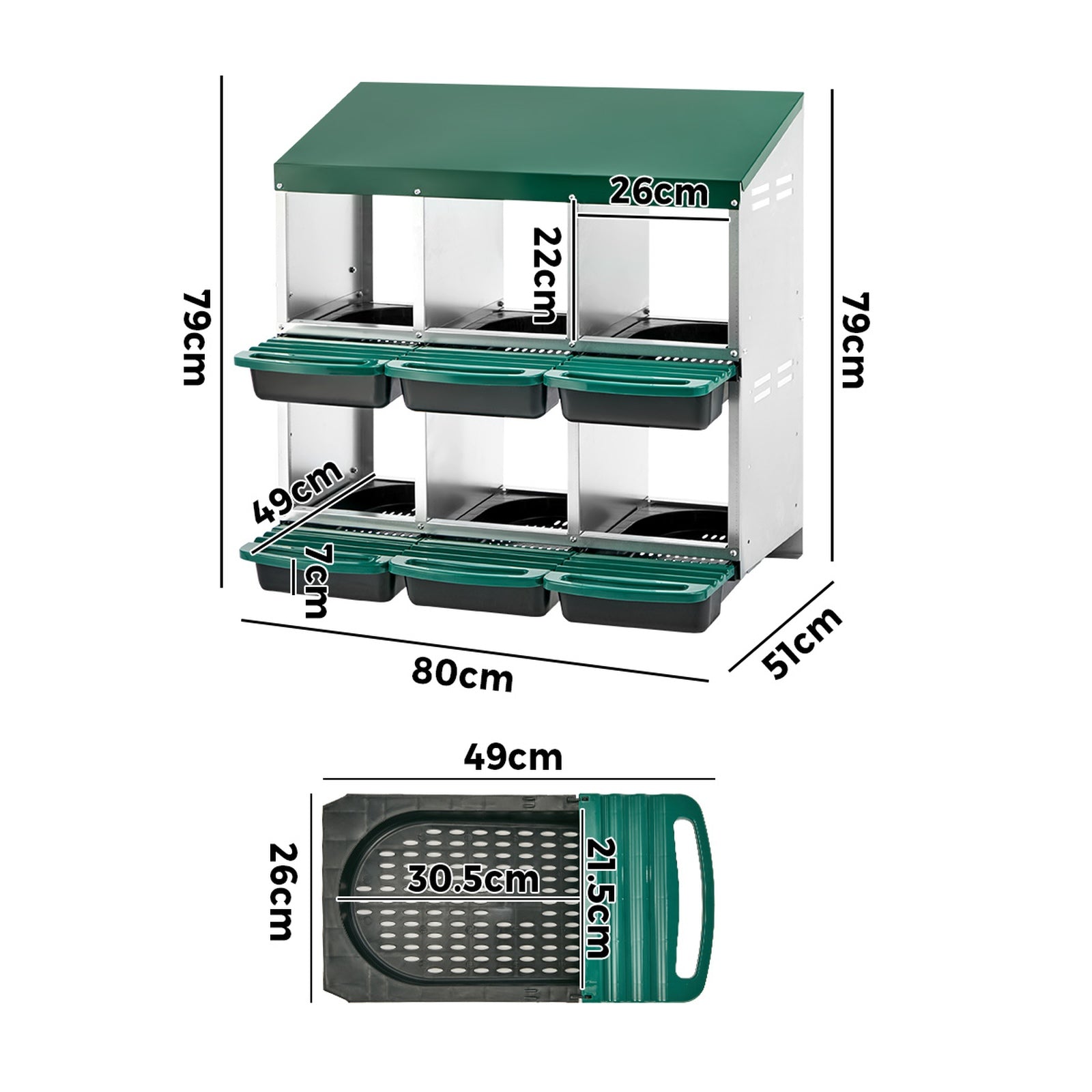Alopet 6 Holes Chicken Nesting Box Roll Away Hen Chook Laying Boxes