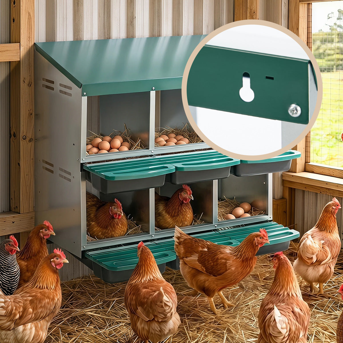 Alopet 6 Holes Chicken Nesting Box Roll Away Hen Chook Laying Boxes with Stand