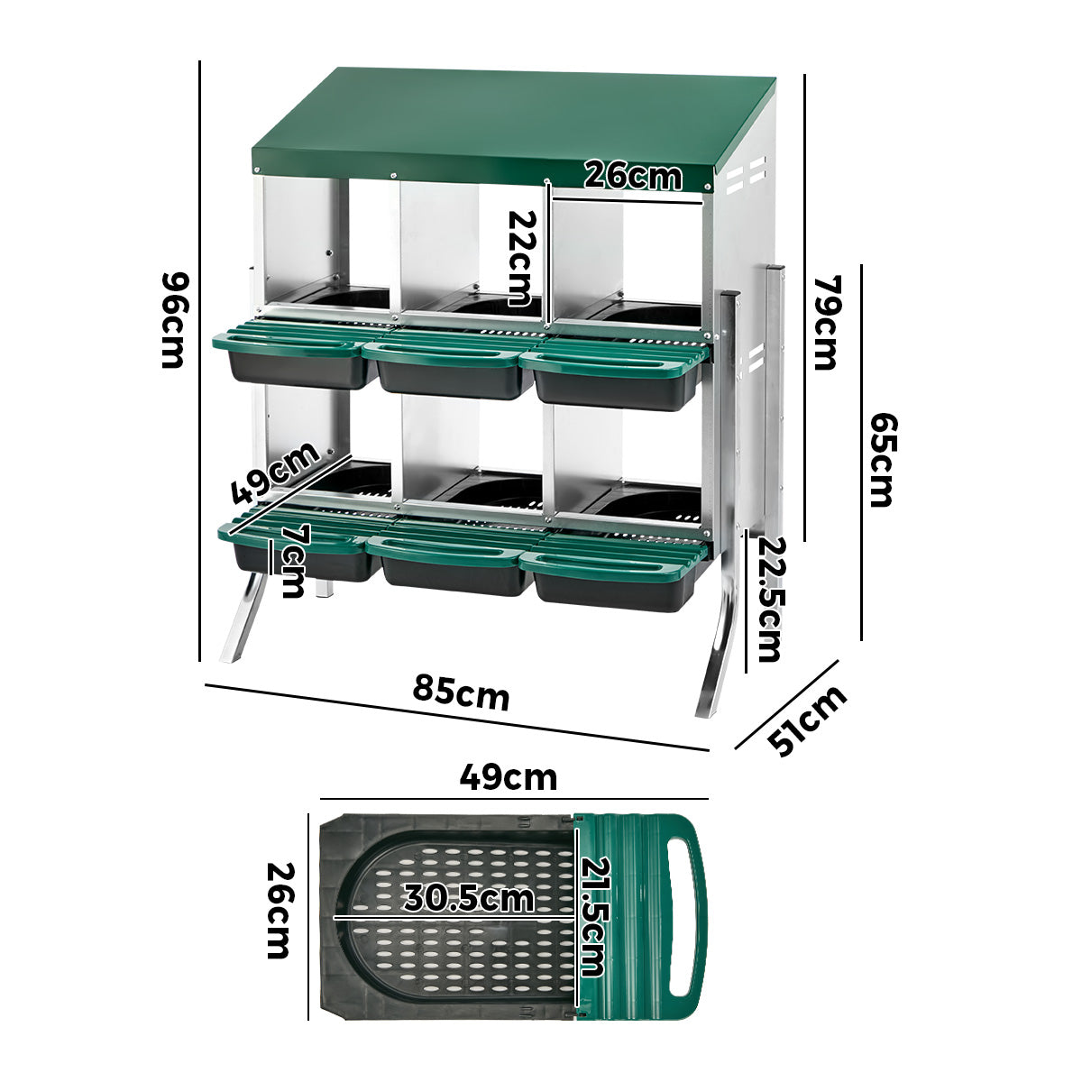 Alopet 6 Holes Chicken Nesting Box Roll Away Hen Chook Laying Boxes with Stand