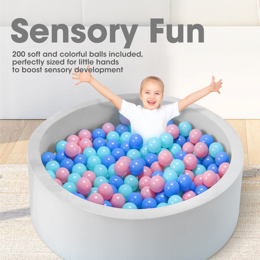 PlayPals Foam Ball Pit Soft Round Ball Pool Playpen Fence with 200 Balls Grey - Sunyee