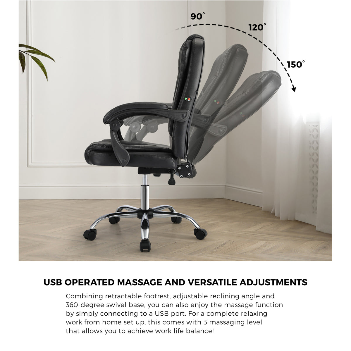 Oikiture Massage Office Chair Executive Gaming Racing Chairs Recliner Seat PU