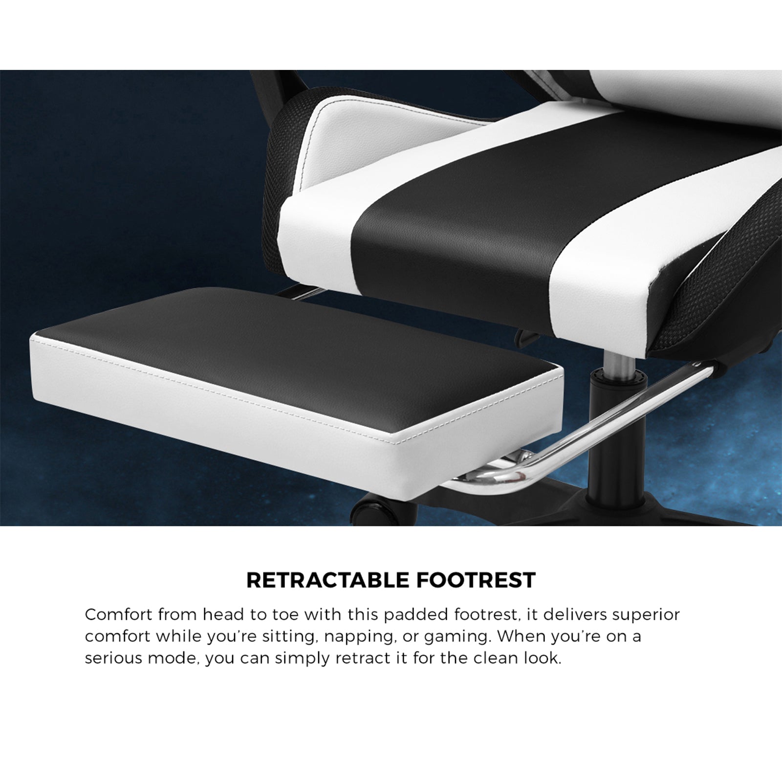 Oikiture Gaming Chair 7 RGB LED 8 Points Massage Racing Recliner Office White - Sunyee