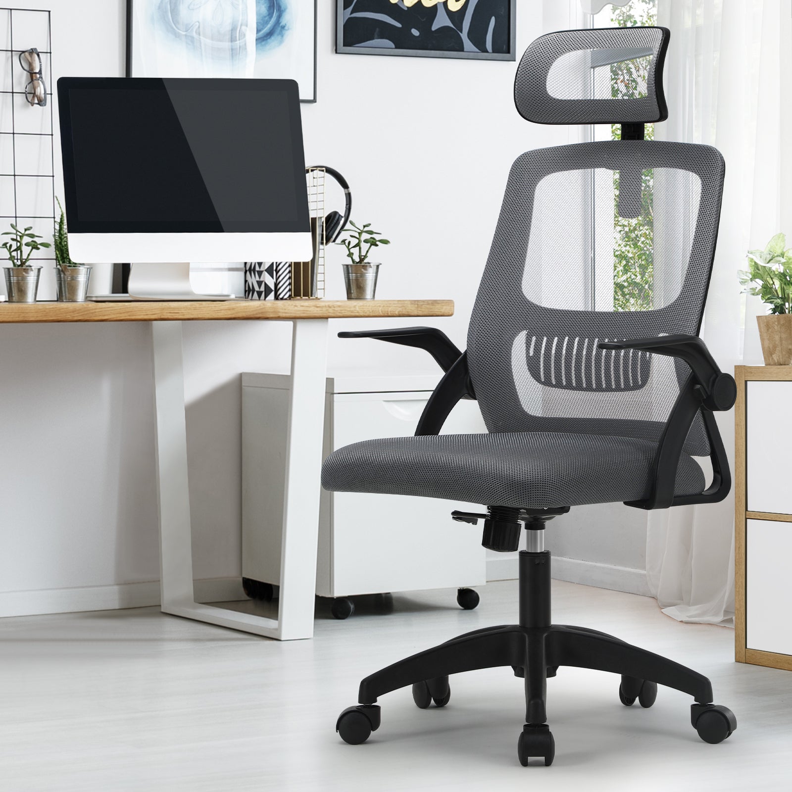Oikiture Mesh Office Chair Executive Fabric Gaming Seat Racing Tilt Computer DGY - Sunyee