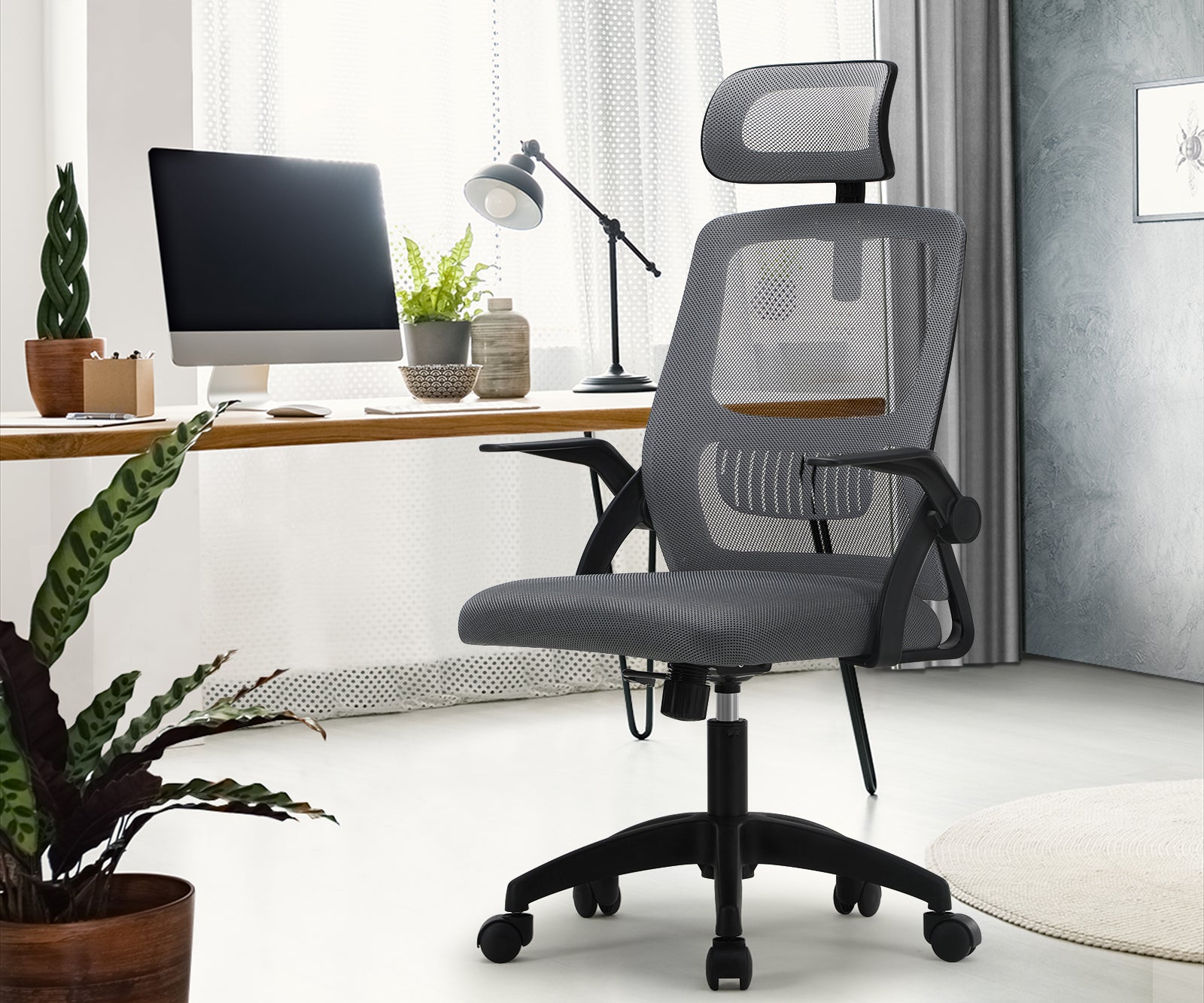 Oikiture Mesh Office Chair Executive Fabric Gaming Seat Racing Tilt Computer DGY - Sunyee
