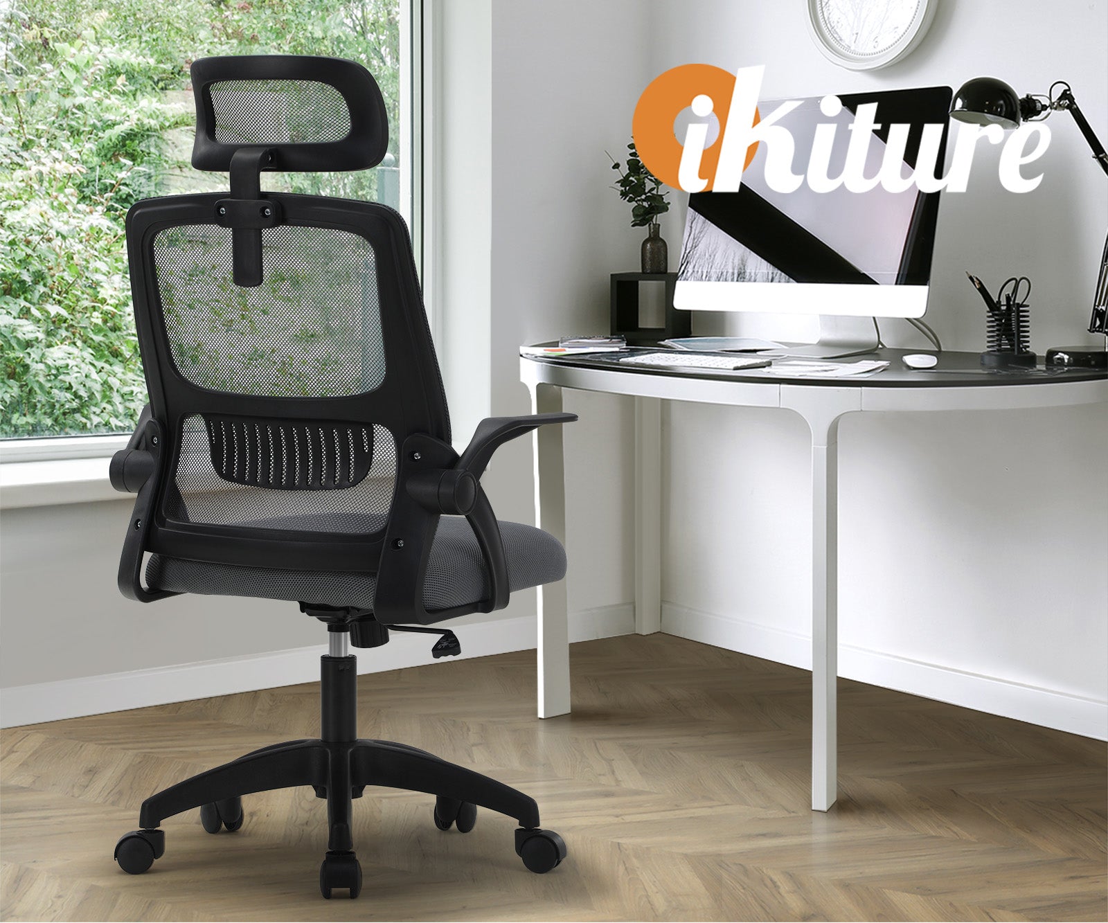 Oikiture Mesh Office Chair Executive Fabric Gaming Seat Racing Tilt Computer DGY - Sunyee