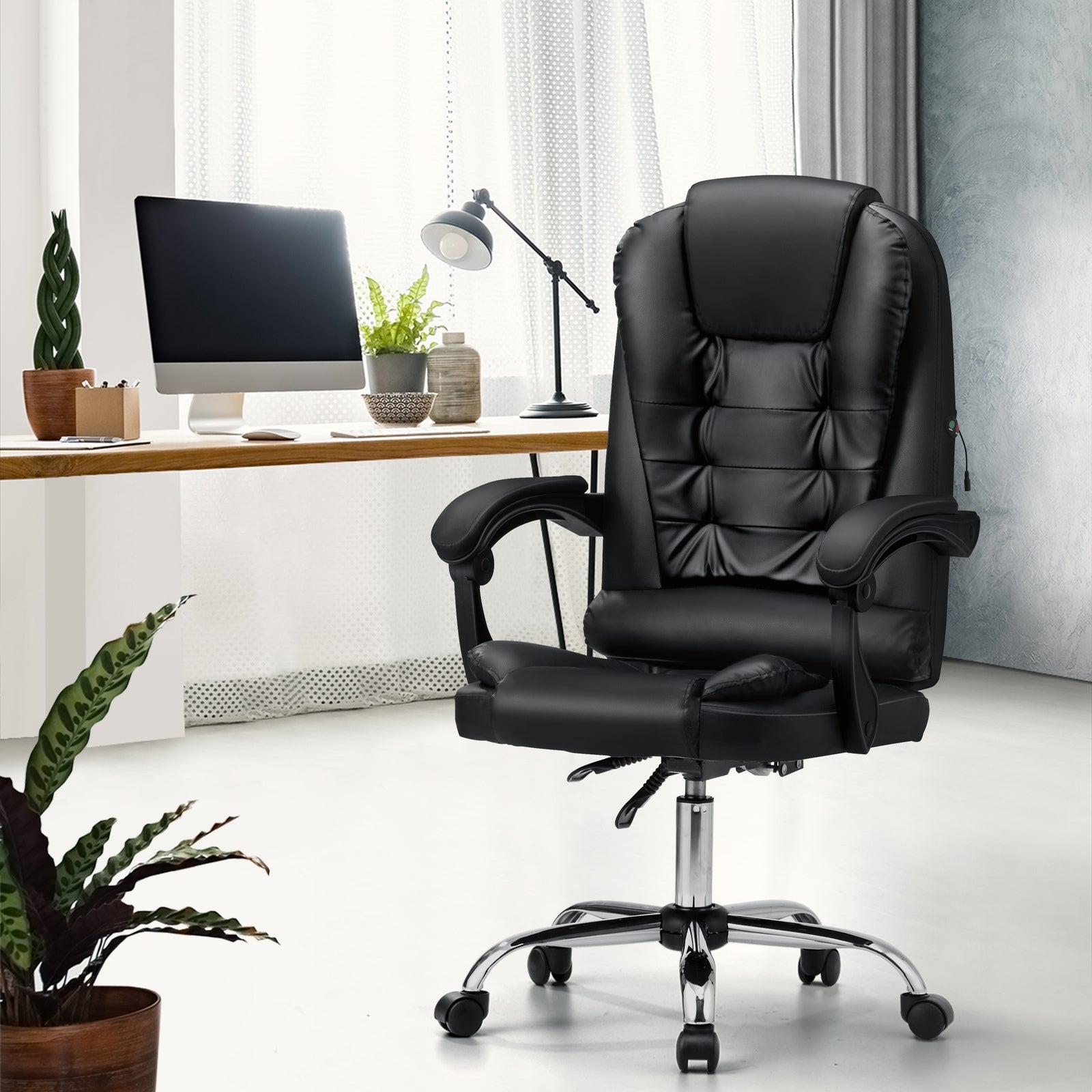 Oikiture Massage Office Chair Executive Gaming Racing Chairs PU Leather Black - Sunyee