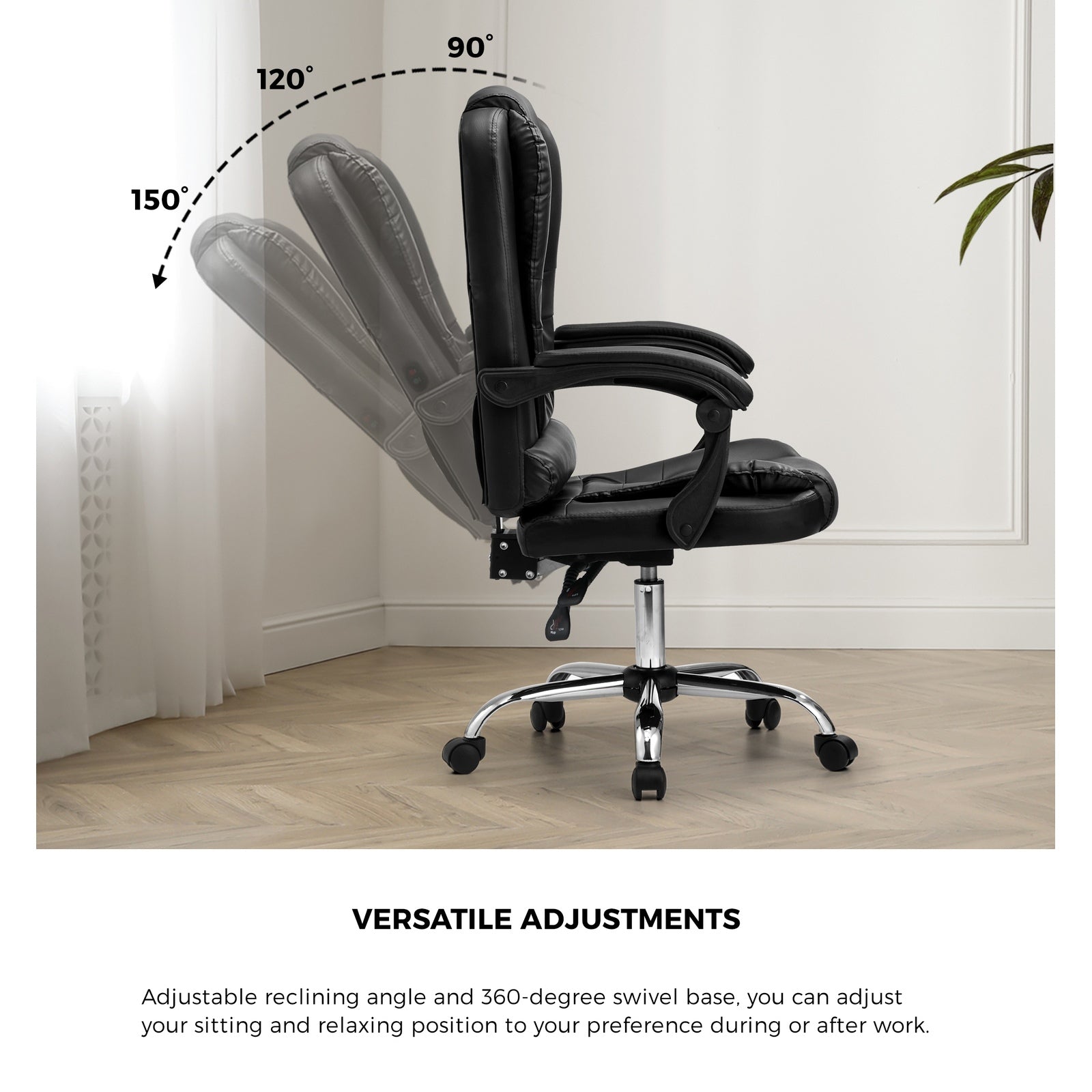 Oikiture Massage Office Chair Executive Gaming Racing Chairs PU Leather Black - Sunyee
