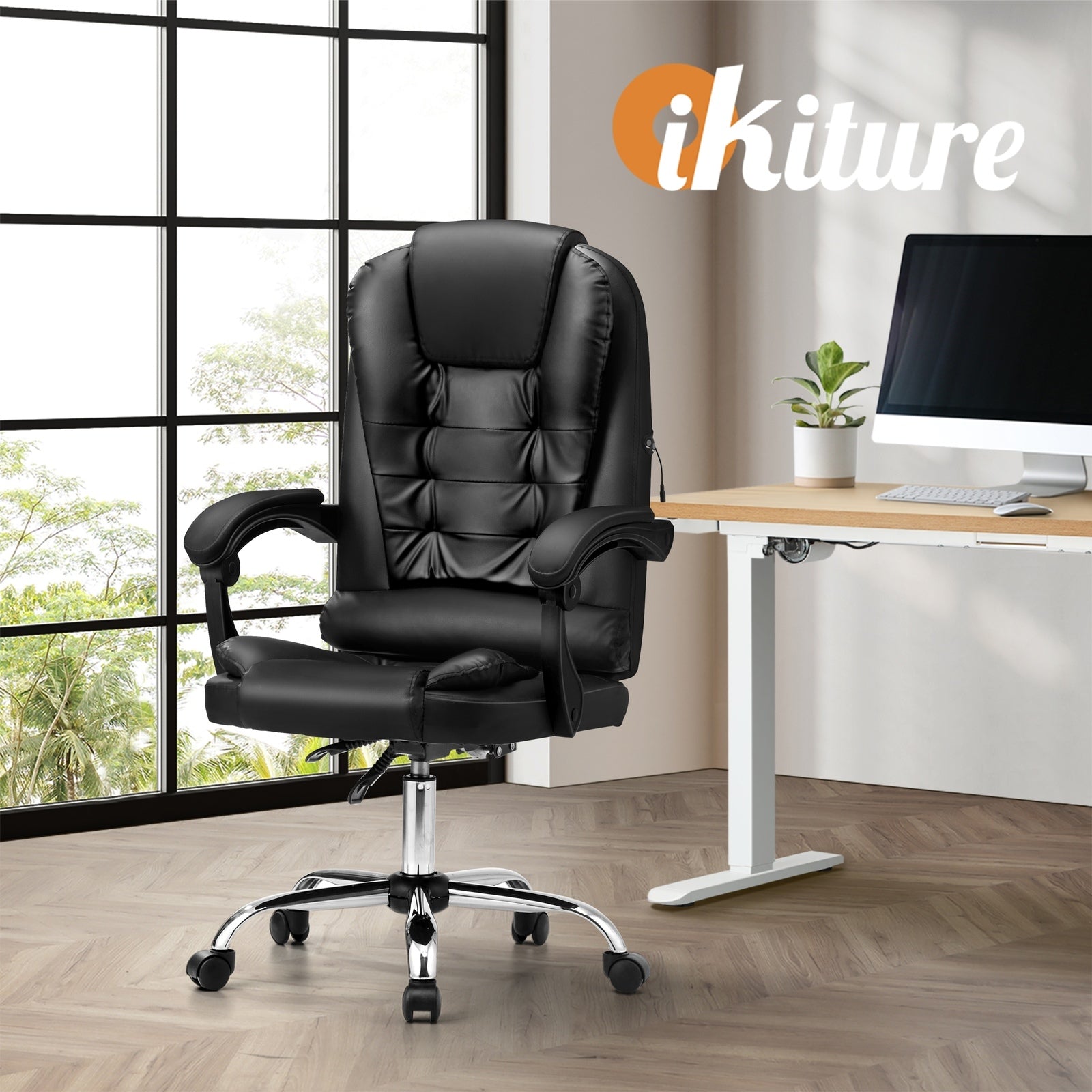 Oikiture Massage Office Chair Executive Gaming Racing Chairs PU Leather Black - Sunyee
