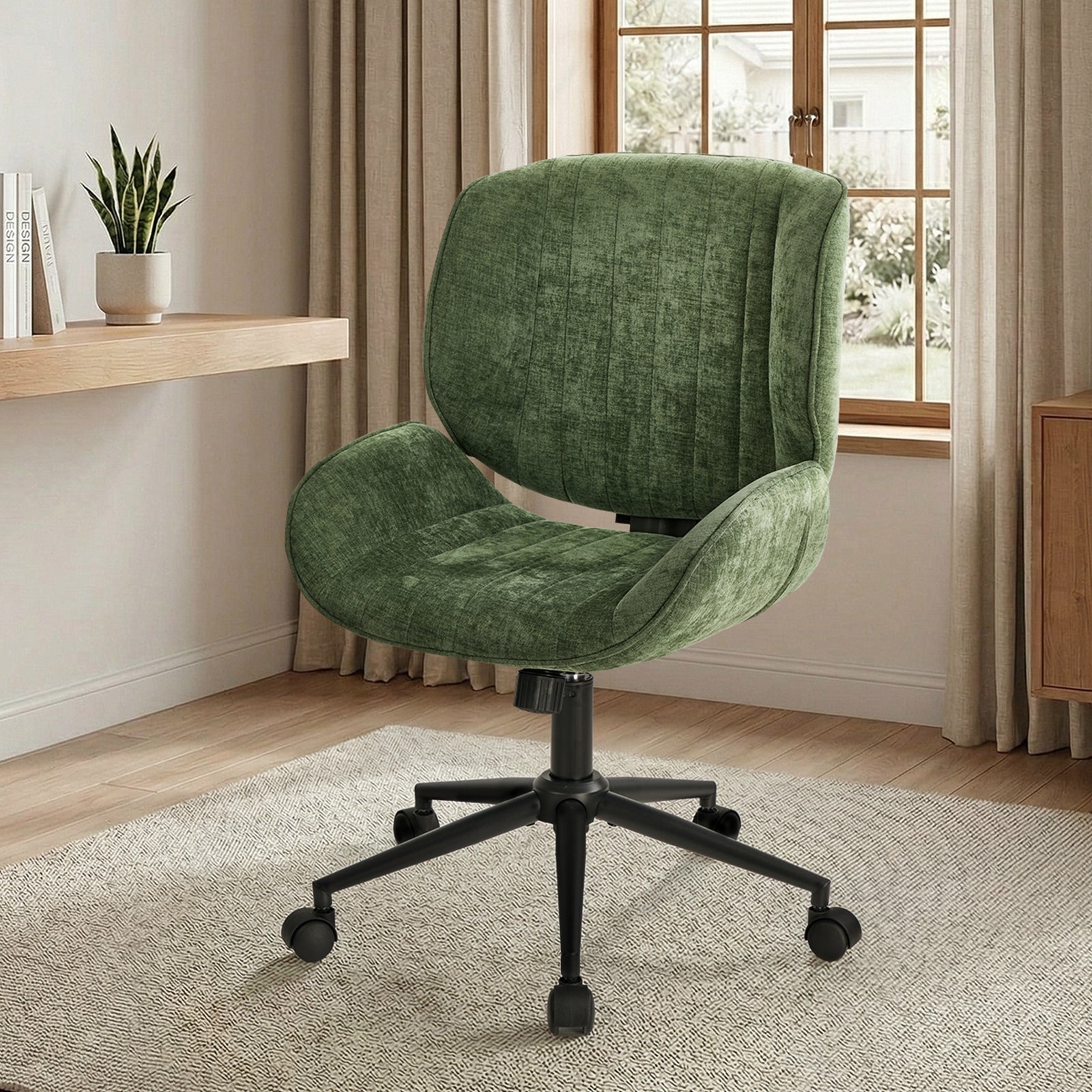 Oikiture Armless Office Chair Mid Back Swivel Gaming Desk Chair w/ Wheels Green