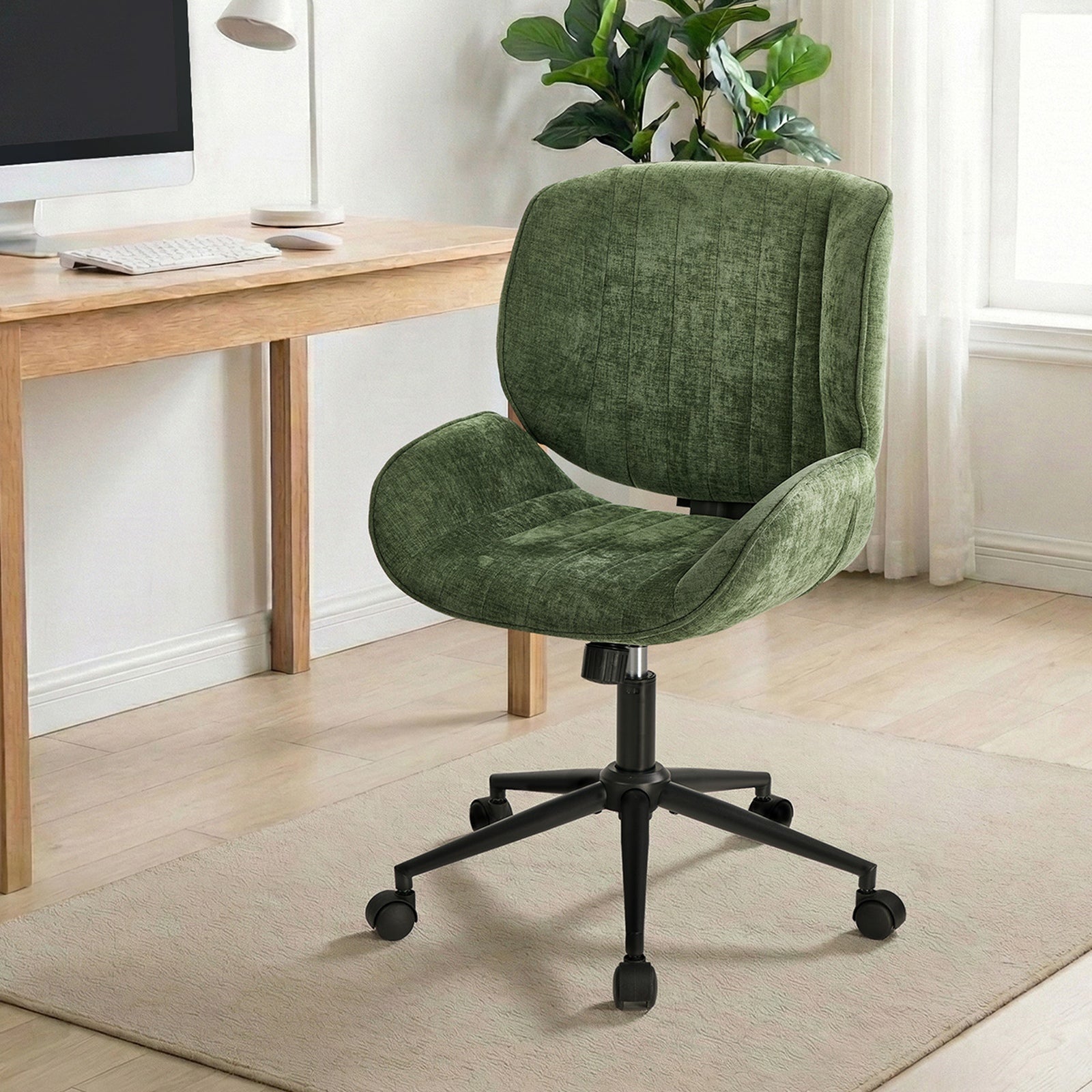 Oikiture Armless Office Chair Mid Back Swivel Gaming Desk Chair w/ Wheels Green