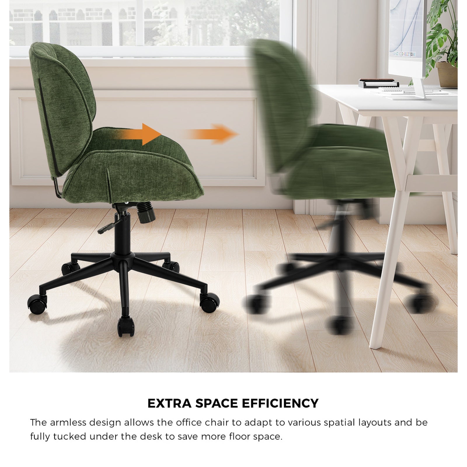 Oikiture Armless Office Chair Mid Back Swivel Gaming Desk Chair w/ Wheels Green