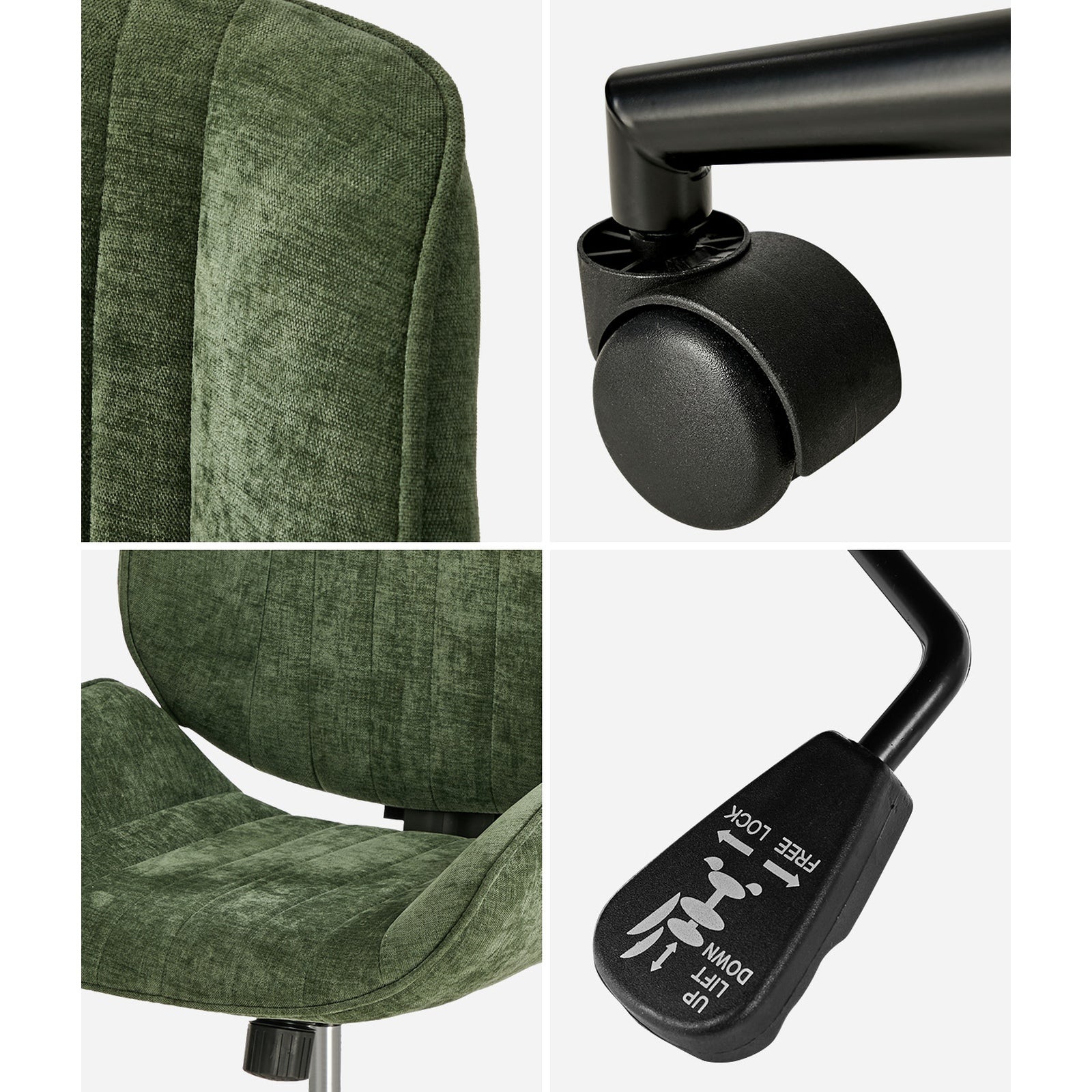 Oikiture Armless Office Chair Mid Back Swivel Gaming Desk Chair w/ Wheels Green