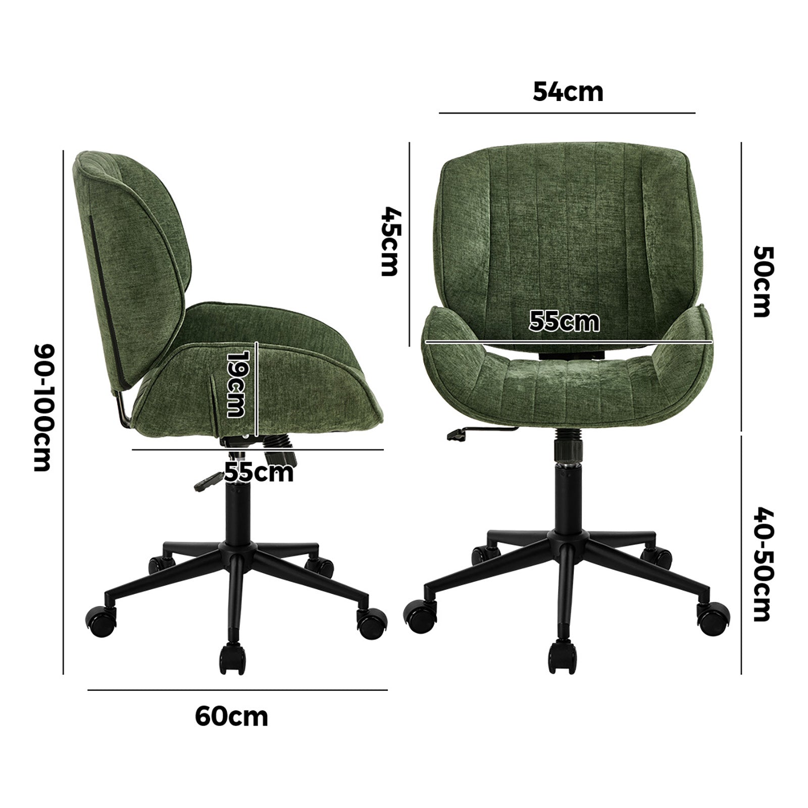 Oikiture Armless Office Chair Mid Back Swivel Gaming Desk Chair w/ Wheels Green