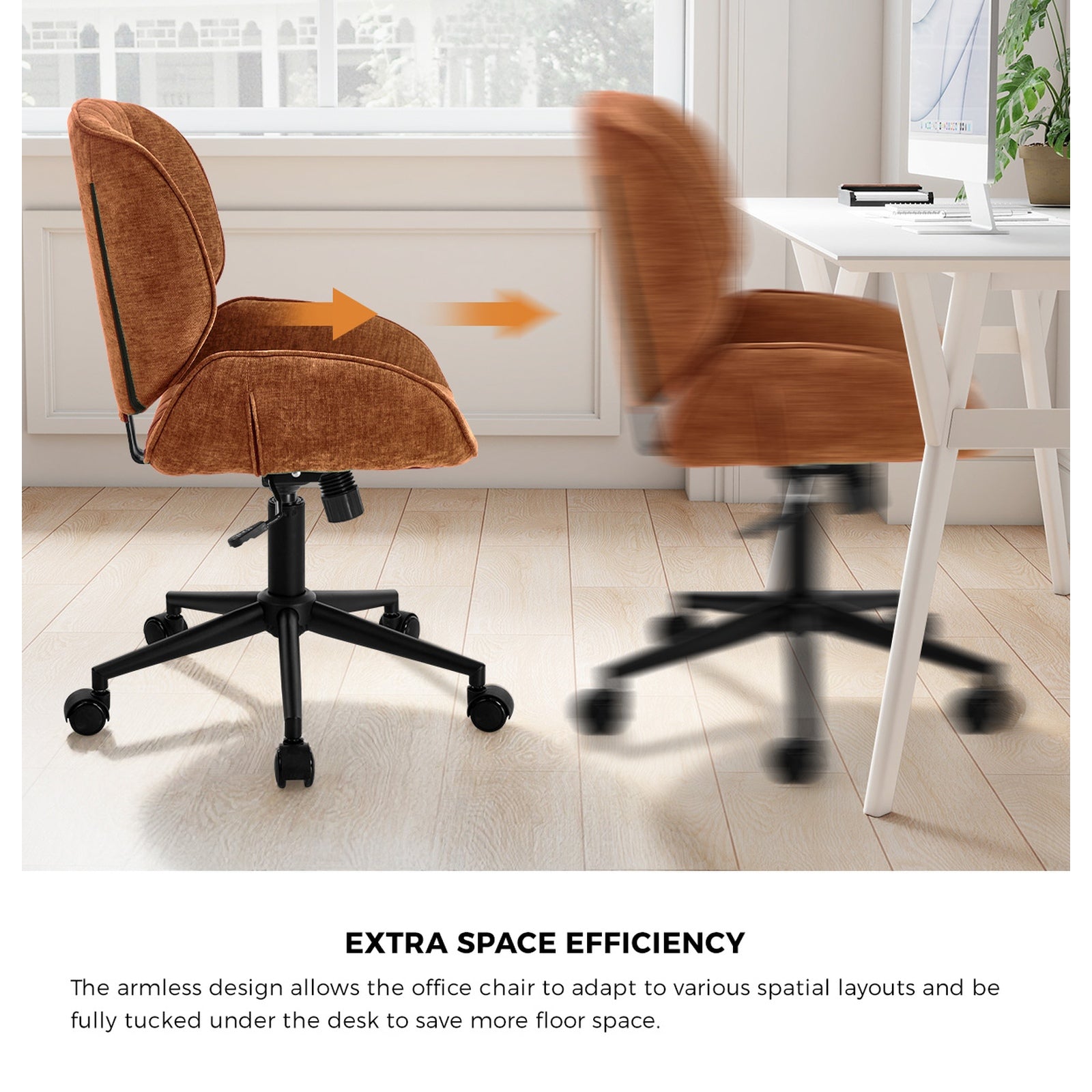 Oikiture Armless Office Chair Mid Back Swivel Gaming Desk Chair w/ Wheels Orange