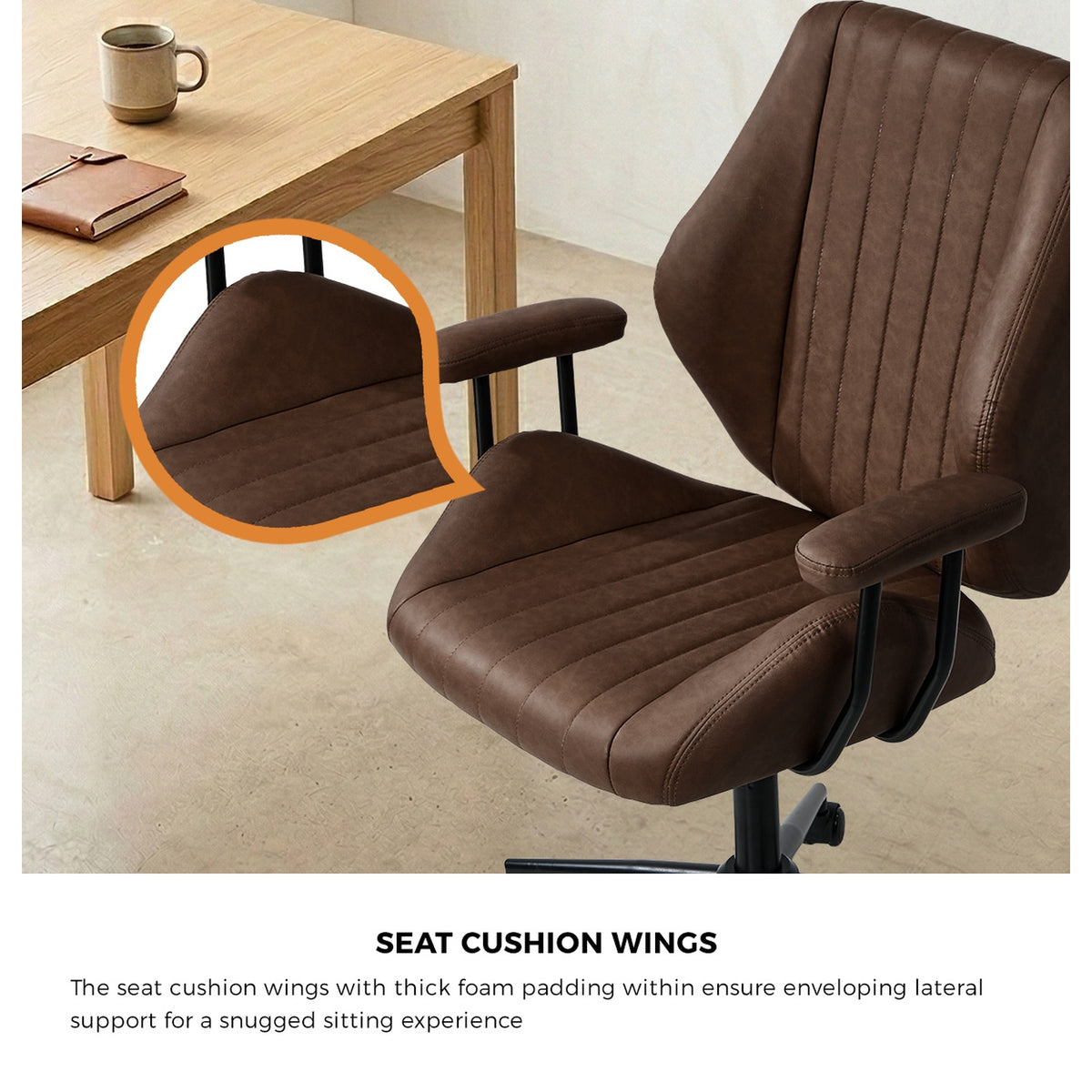 Oikiture Office Chair Mid Back Swivel Gaming Desk Chair with Padded Arms Dark Brown - Sunyee