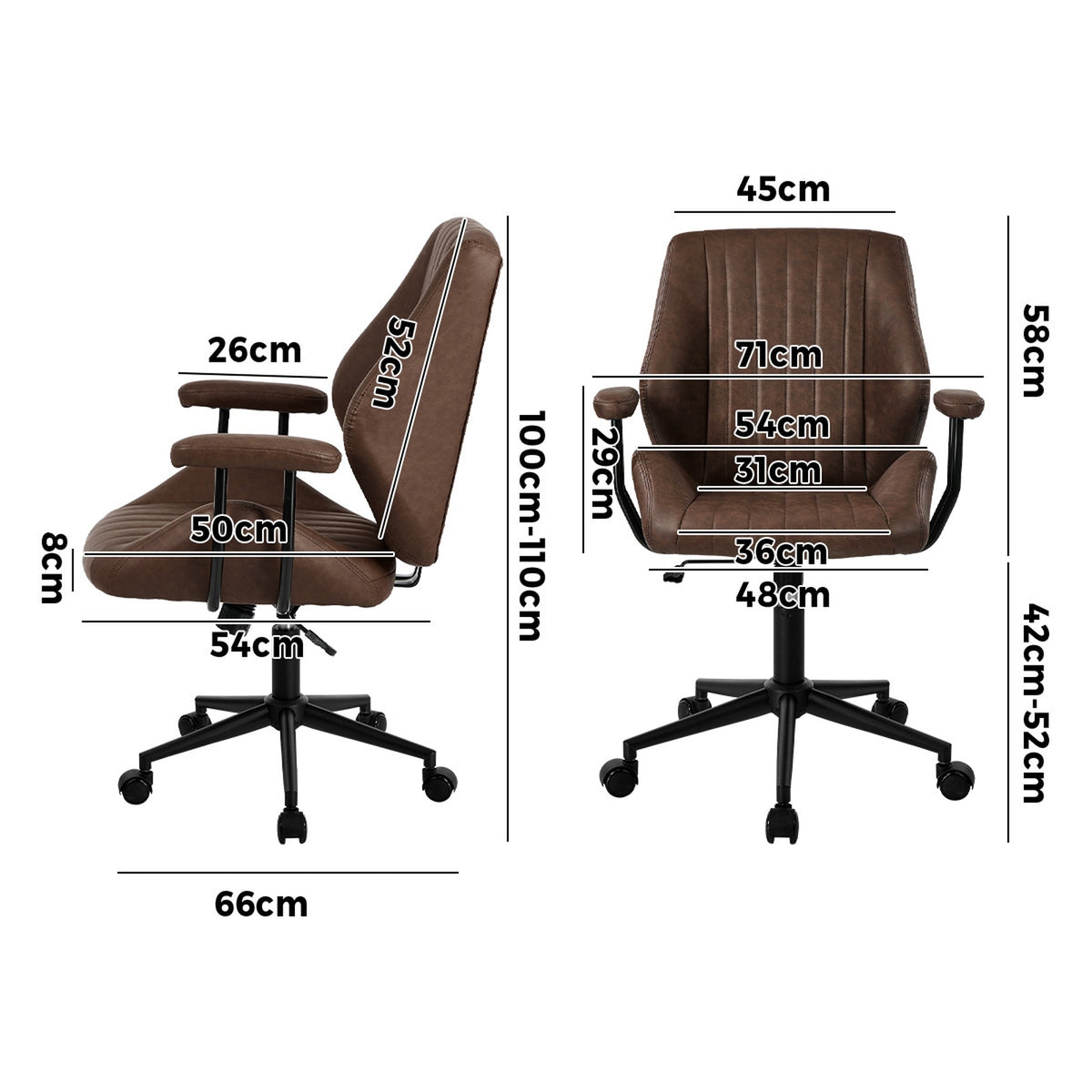Oikiture Office Chair Mid Back Swivel Gaming Desk Chair with Padded Arms Dark Brown - Sunyee