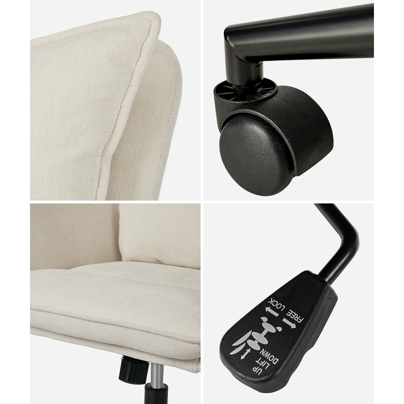 Oikiture Mid Back Office Chair Swivel Desk Chair Wide Seat Armrest Beige