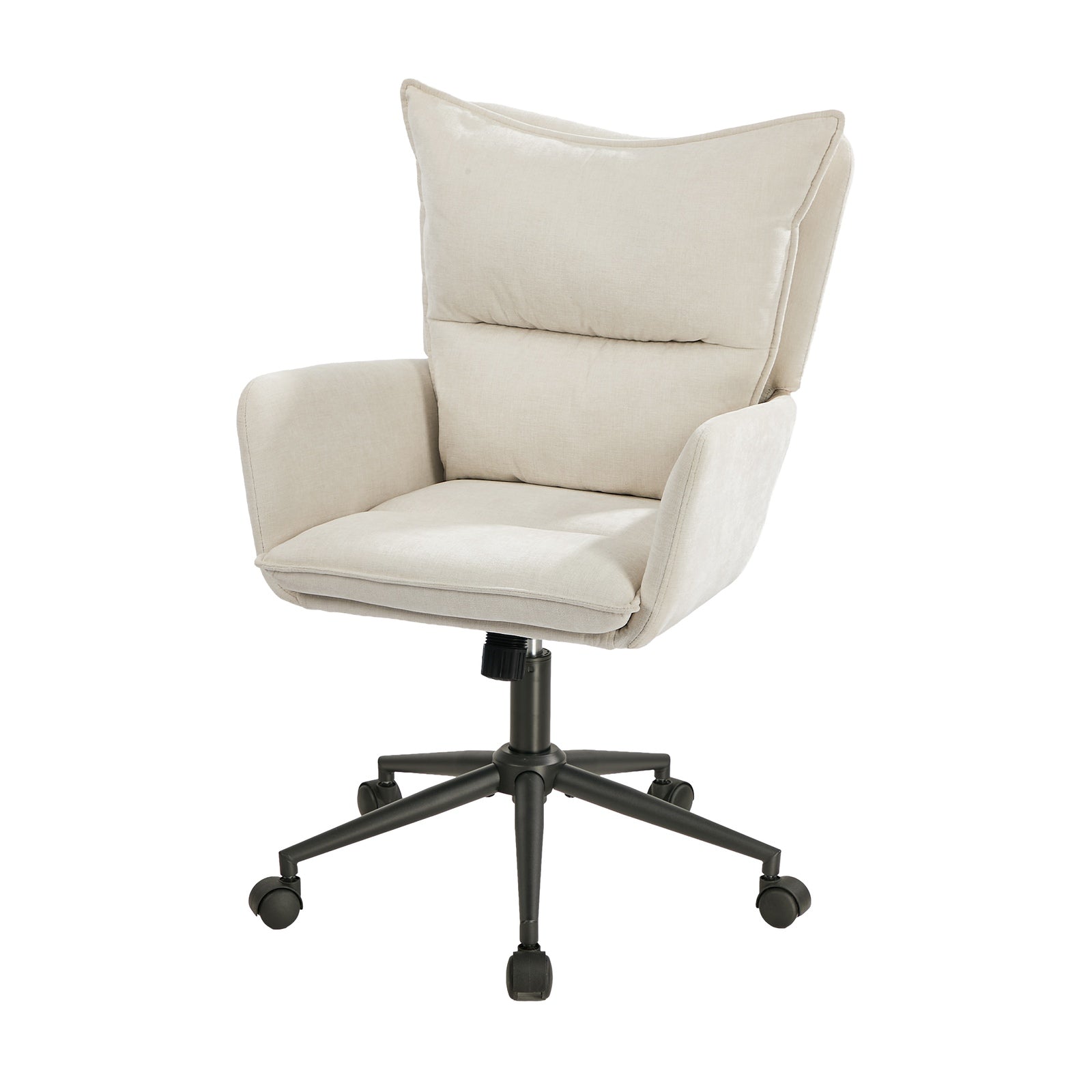 Oikiture Mid Back Office Chair Swivel Desk Chair Wide Seat Armrest Beige