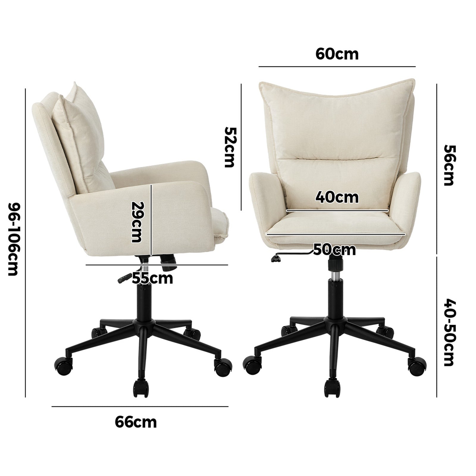 Oikiture Mid Back Office Chair Swivel Desk Chair Wide Seat Armrest Beige
