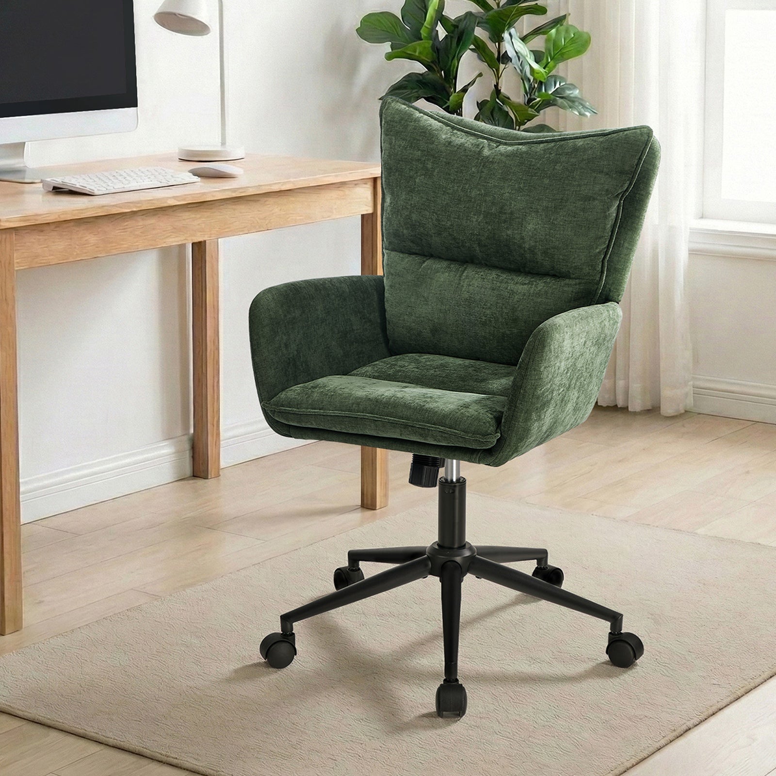 Oikiture Mid Back Office Chair Swivel Desk Chair Wide Seat Armrest Green