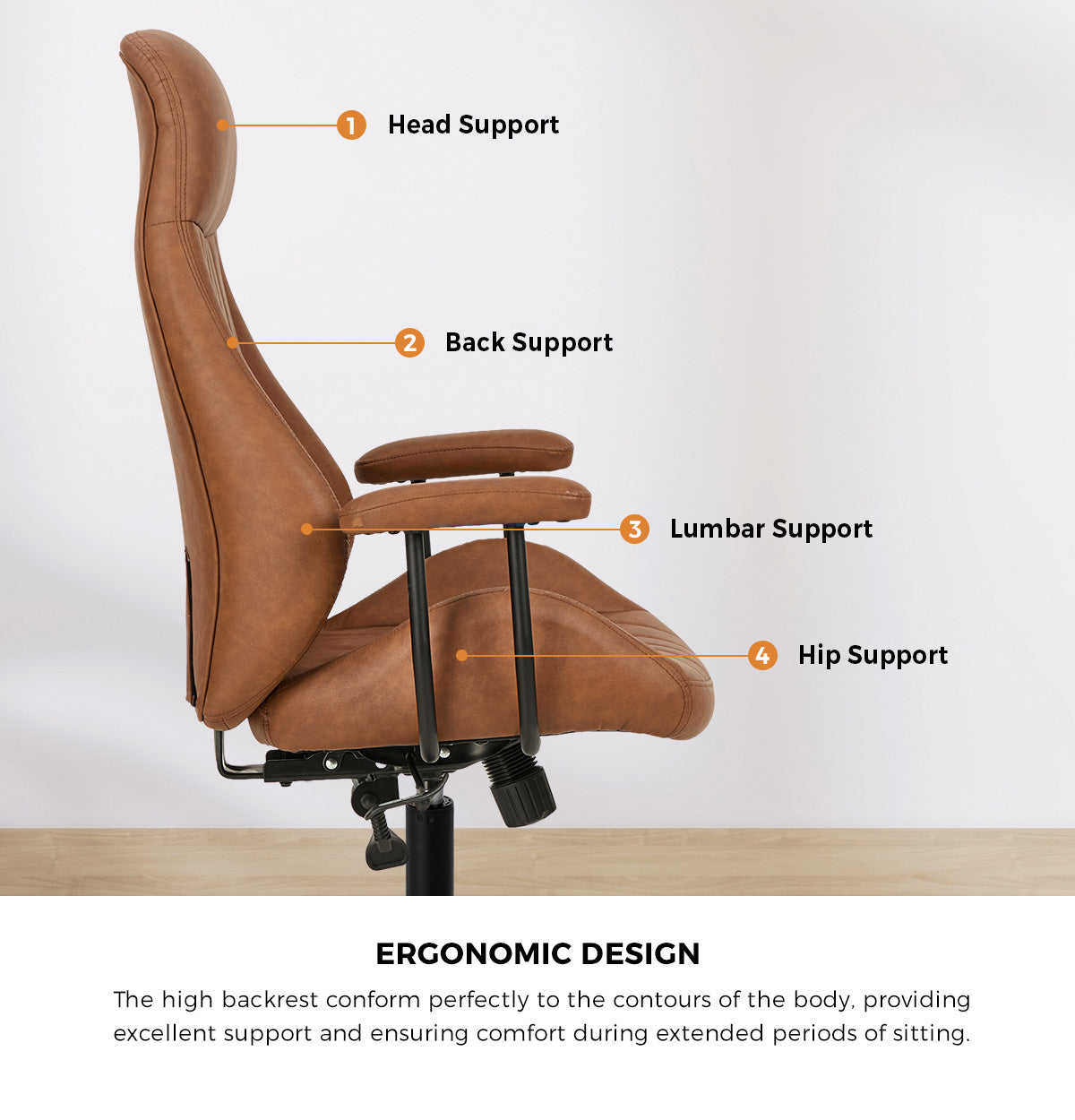 Oikiture Office Chair High Back Swivel Rolling Gaming Computer Chairs Brown