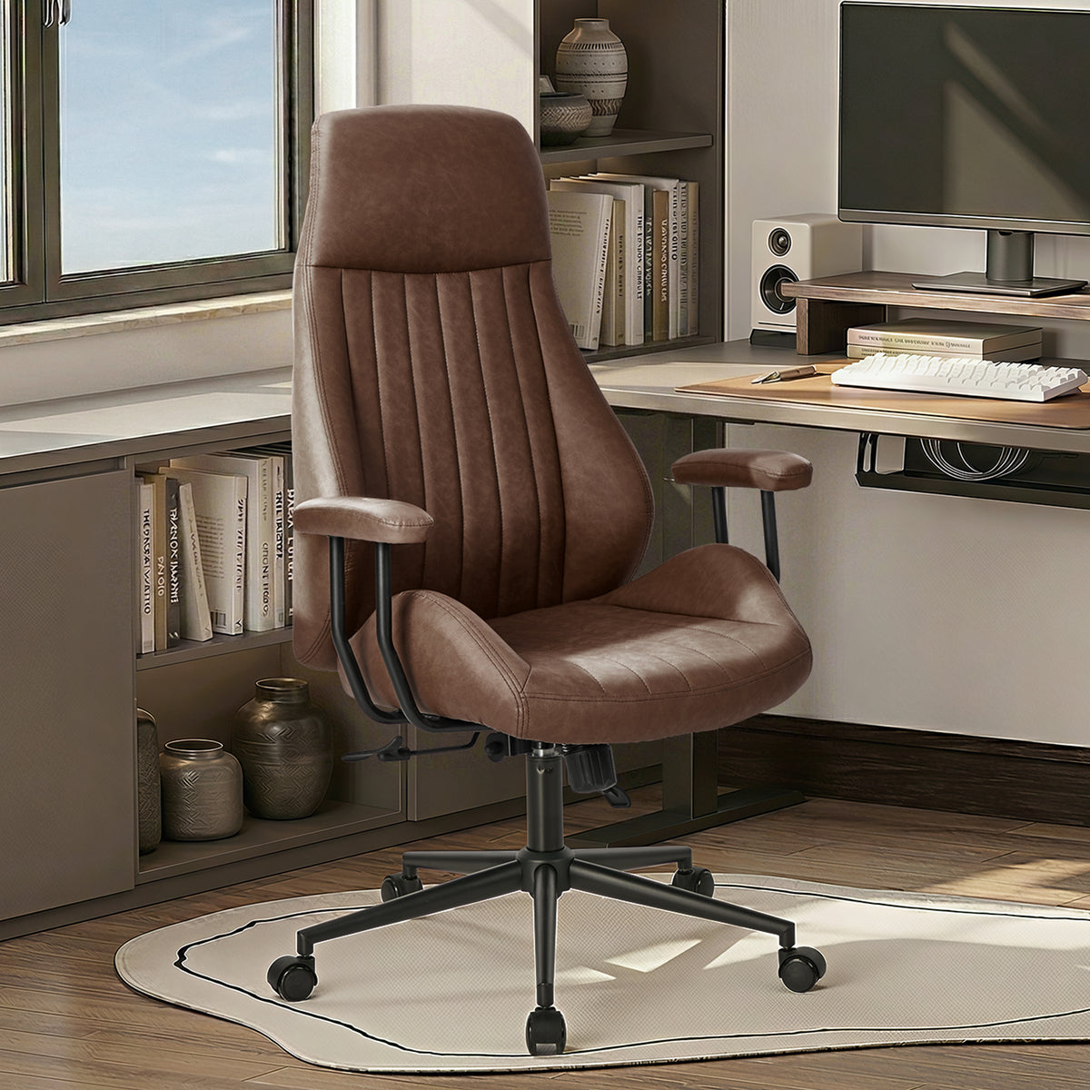 Oikiture Office Chair High Back Swivel Rolling Gaming Computer Chairs Dark Brown - Sunyee