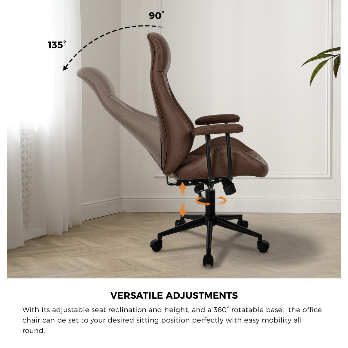 Oikiture Office Chair High Back Swivel Rolling Gaming Computer Chairs Dark Brown - Sunyee