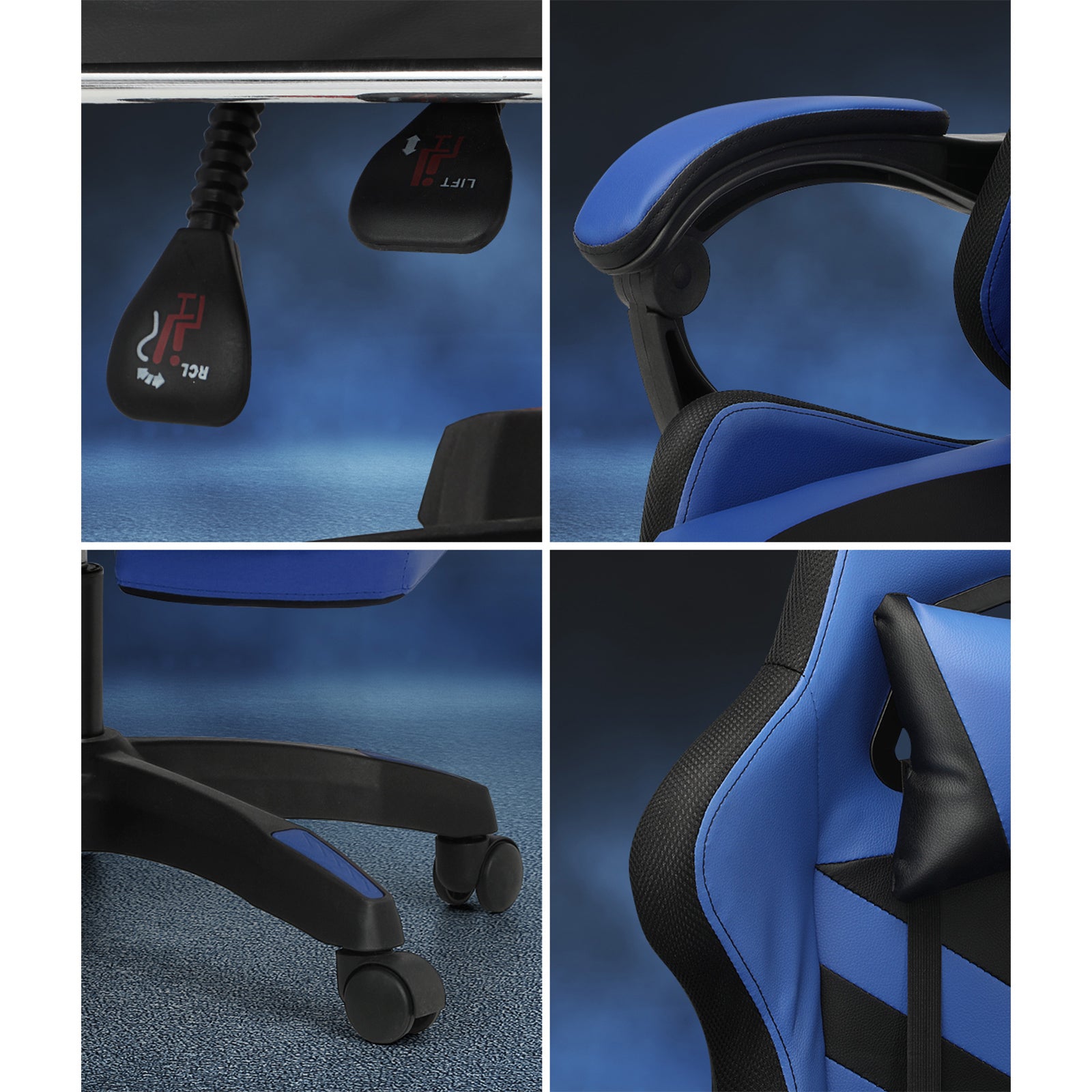 Oikiture Gaming Chair 7 RGB LED 8 Points Massage Racing Recliner Office Computer